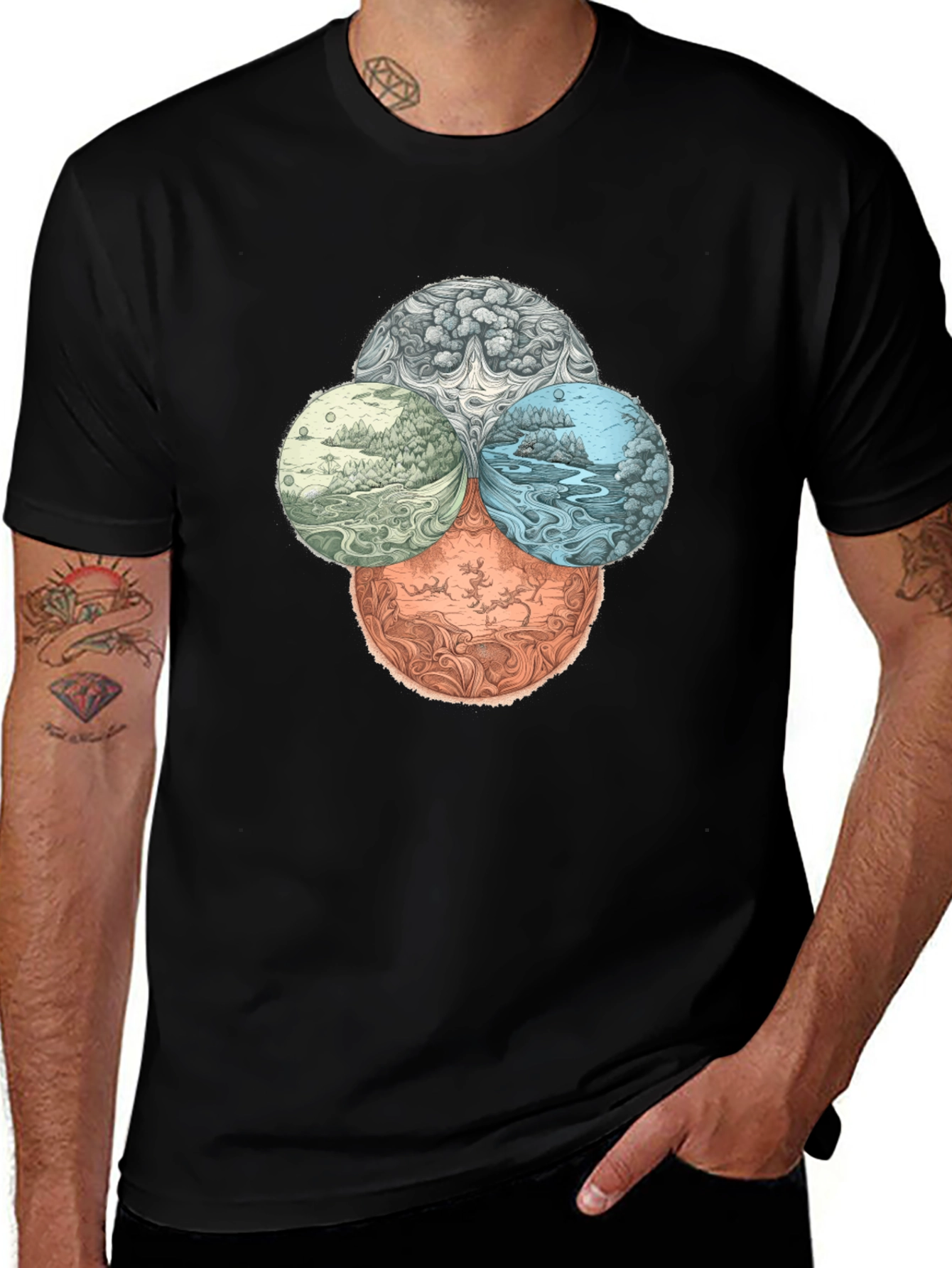 Variant 20 of Elemental Spheres Graphic Tee - Black Cotton Blend