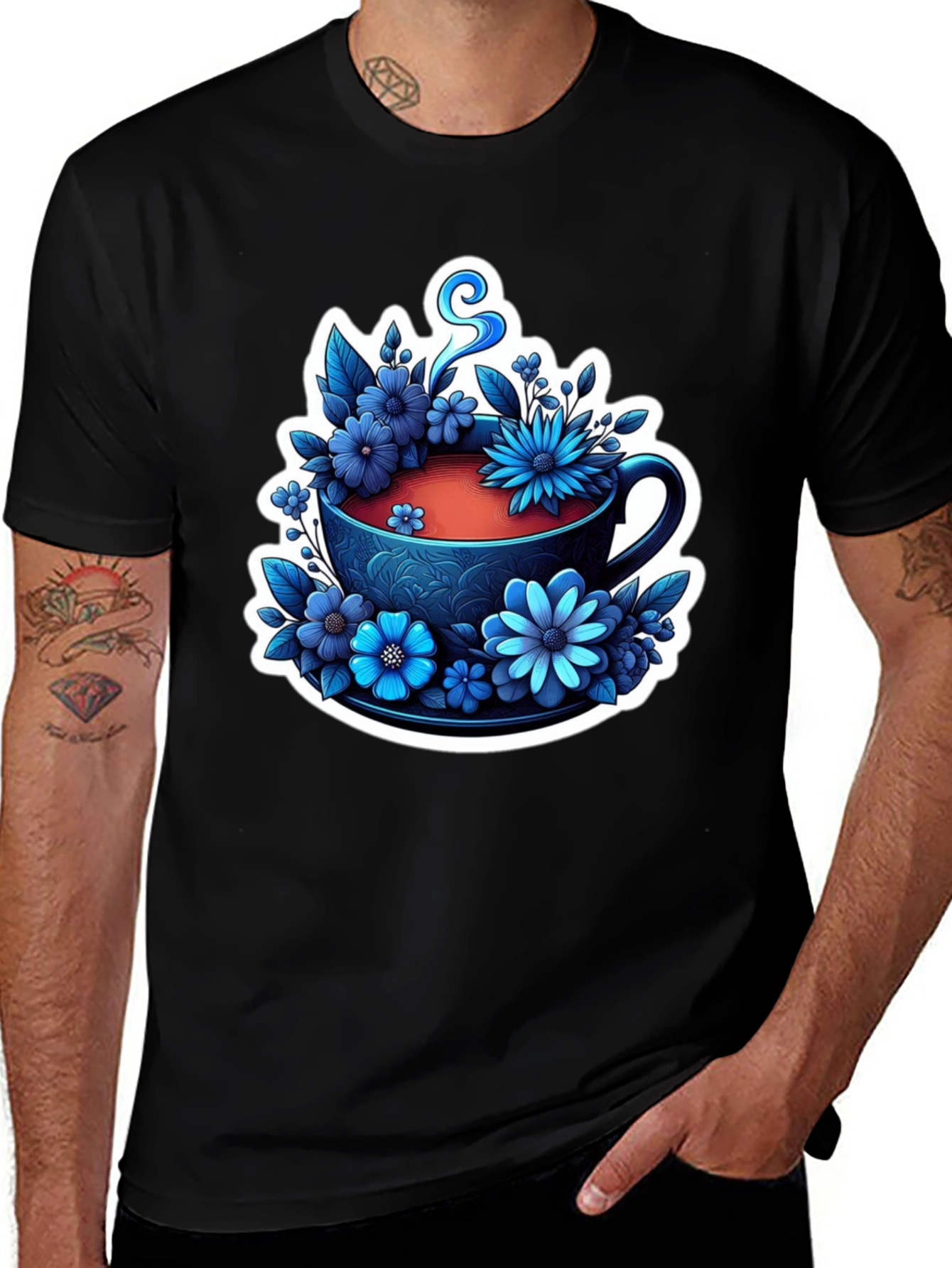 Variant 14 of Floral Teacup Graphic Tee - Black