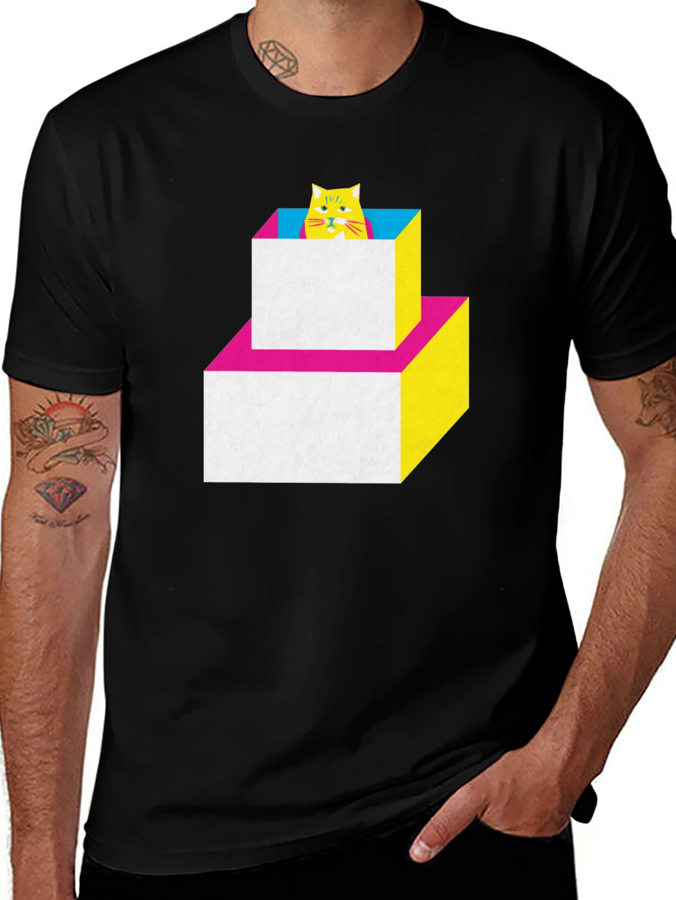 Variant 23 of Geometric Cat Box T-Shirt - Modern Graphic Tee