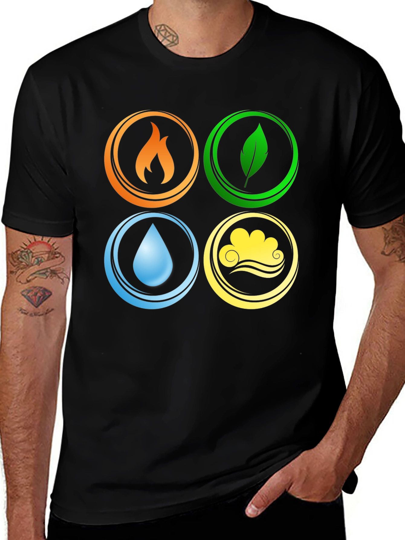 Variant 29 of Four Elements T-Shirt, Black Tee, Earth, Wind, Fire, Water