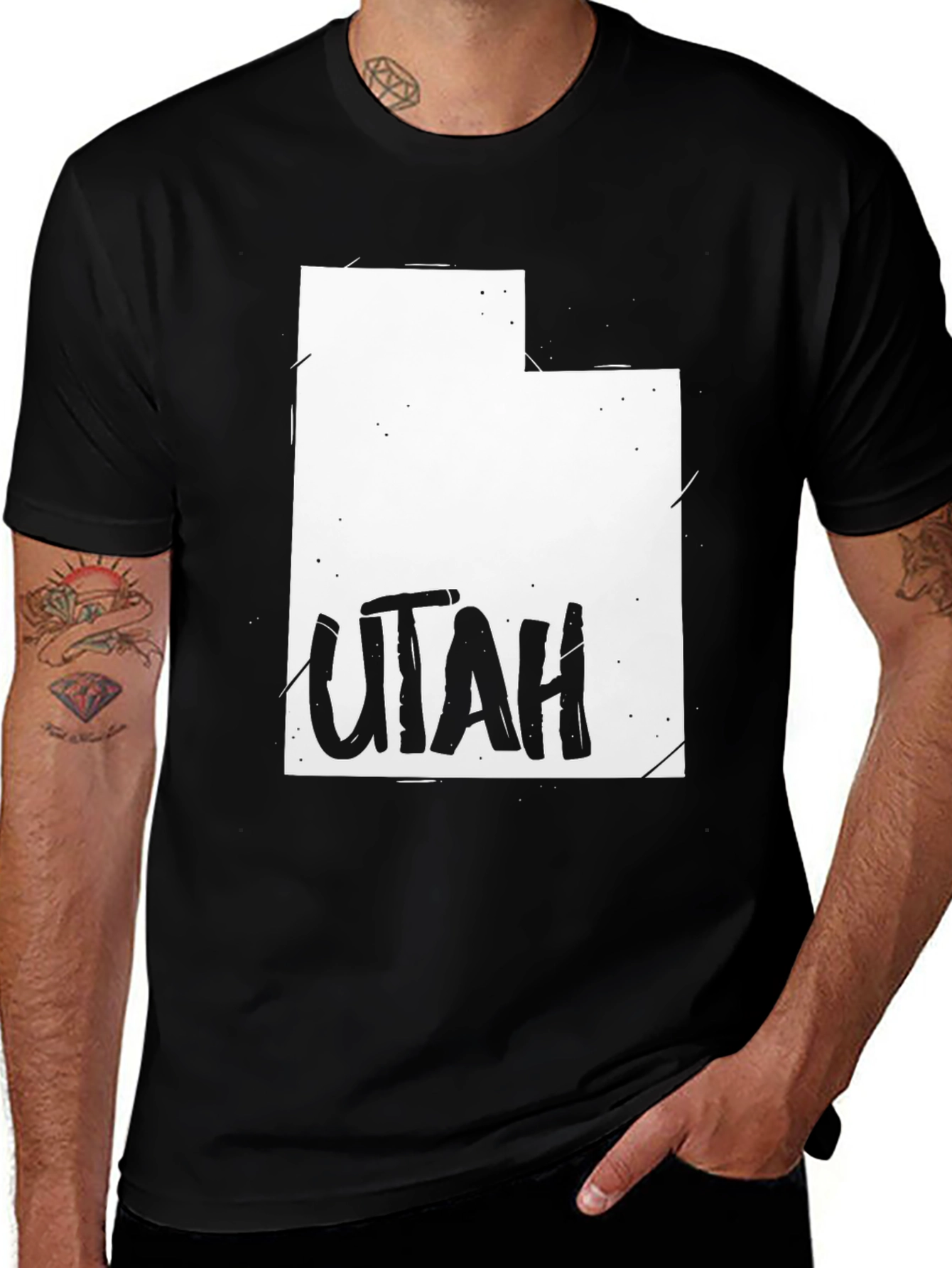 Utah State Outline Graphic Tee - Black Cotton Blend
