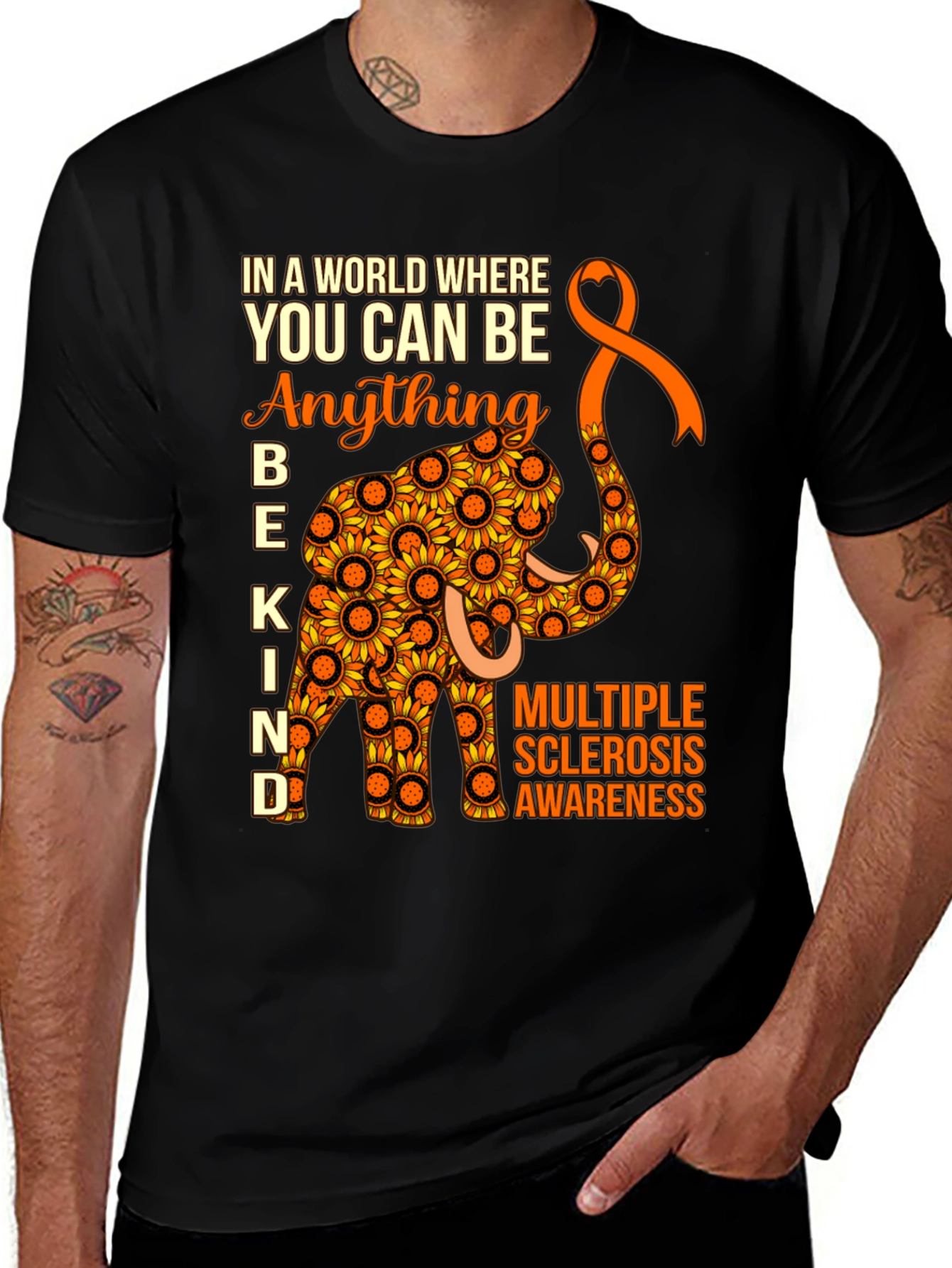 Multiple Sclerosis Awareness Sunflower Elephant T-Shirt