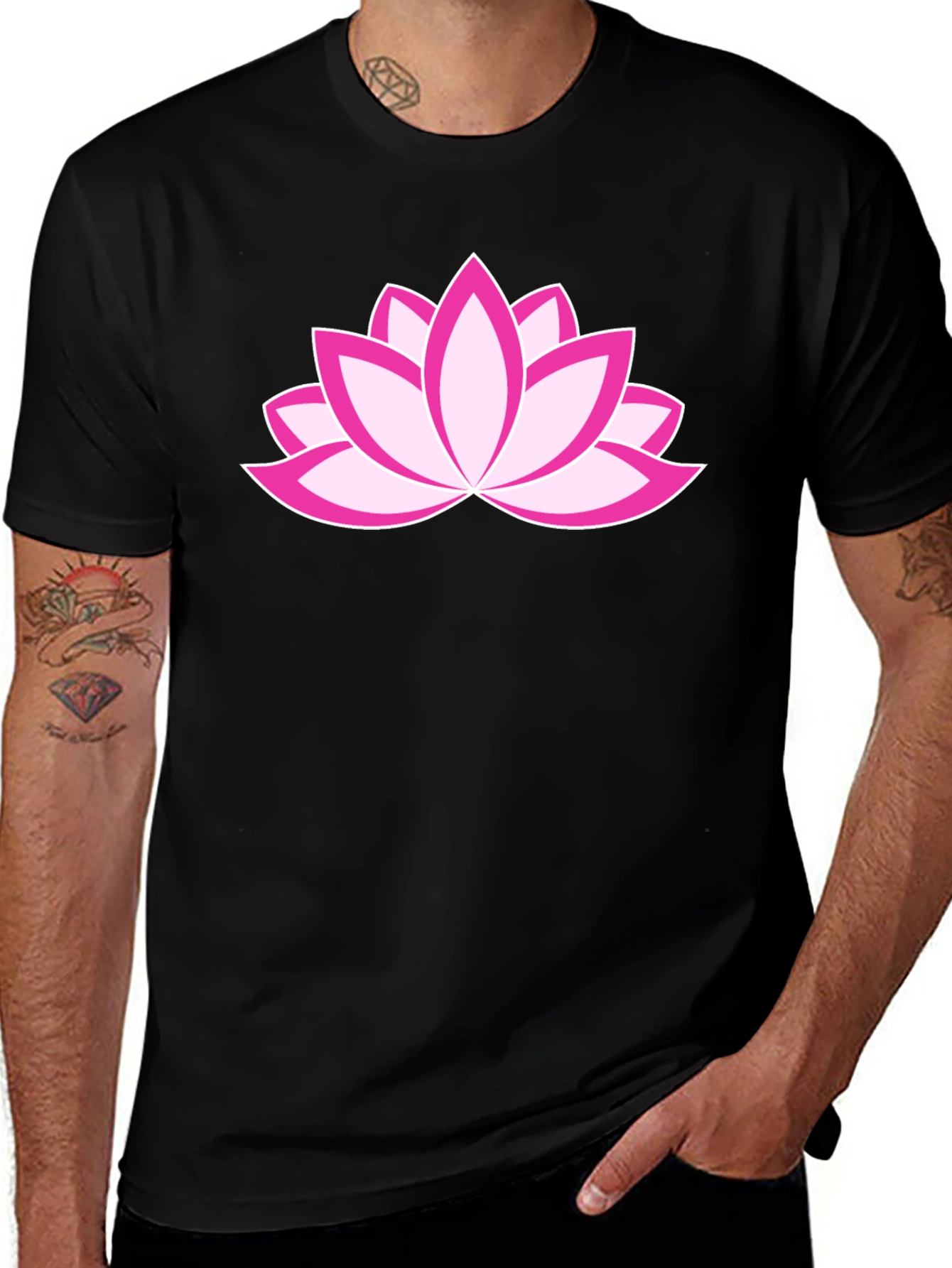 Variant 14 of Lotus Flower Graphic Black T-Shirt