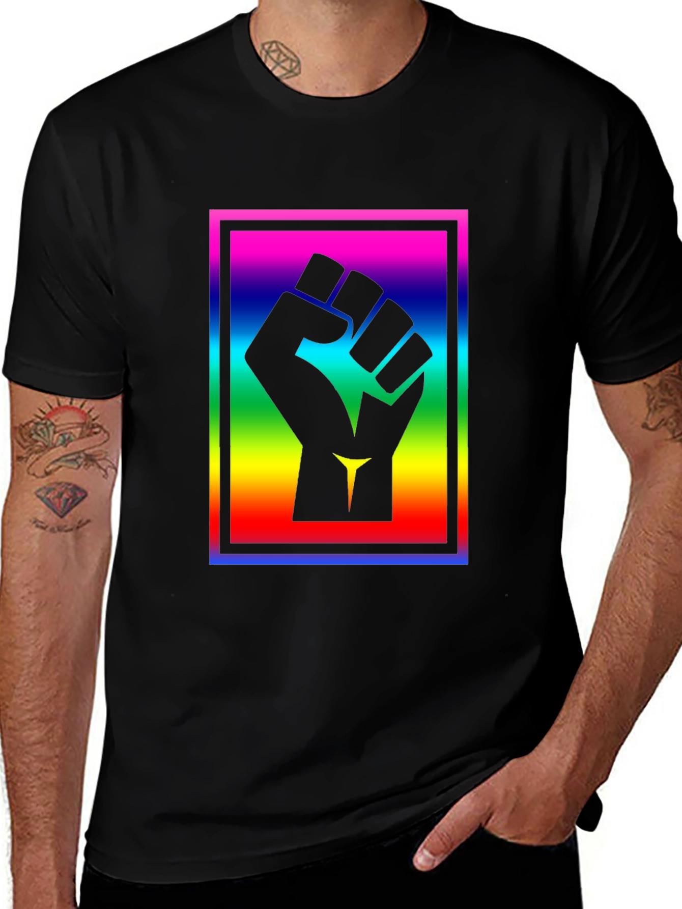 Variant 26 of Raised Fist Graphic Tee - Equality Rainbow