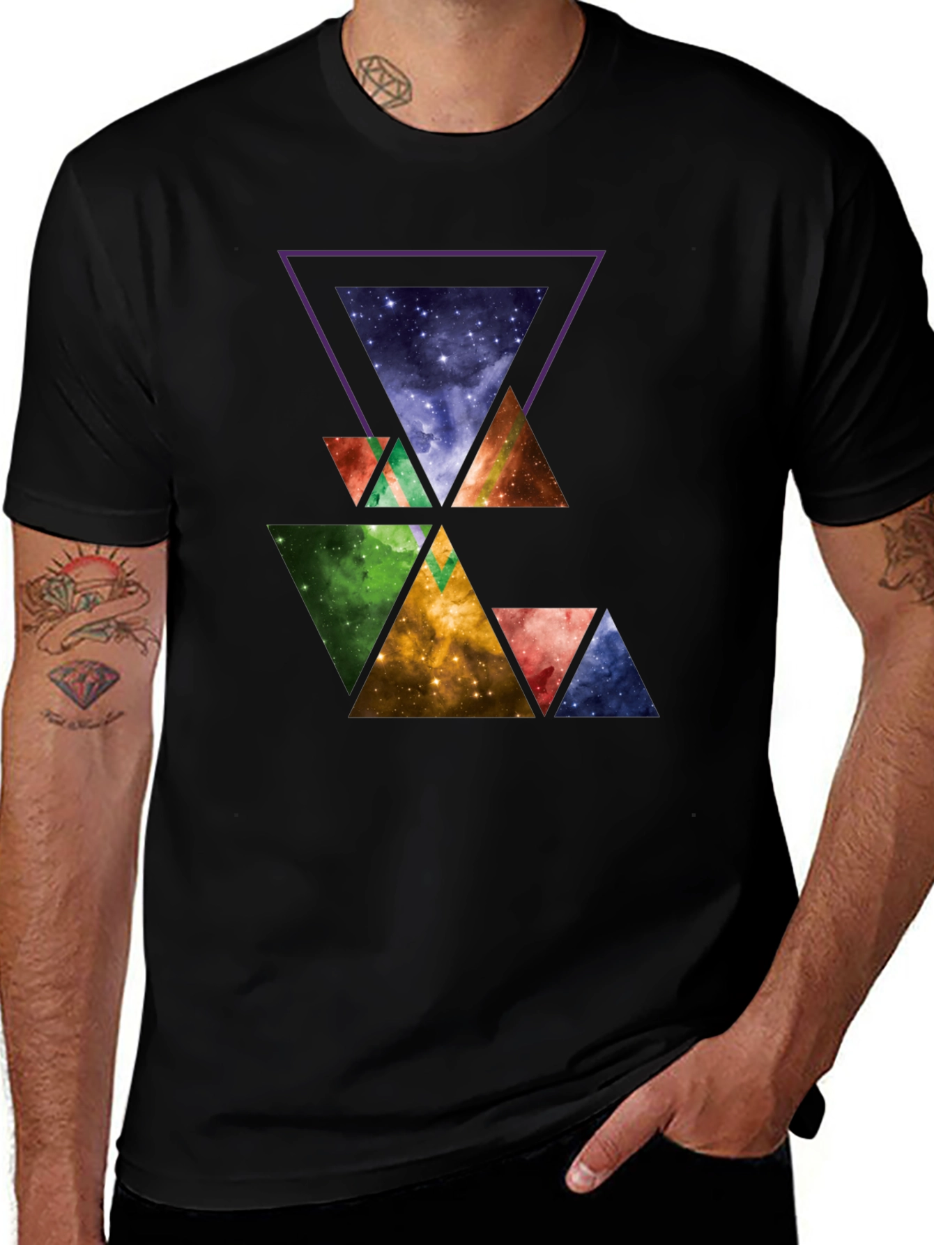 Variant 26 of Geometric Galaxy Triangle Men's Black T-Shirt