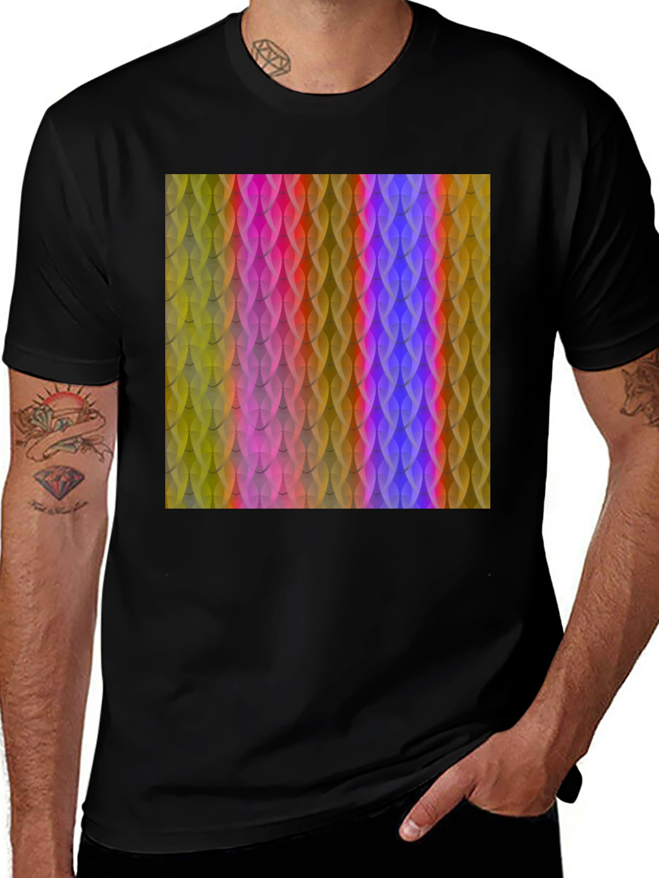 Variant 28 of Scales Pattern T-Shirt - Colorful Abstract Design