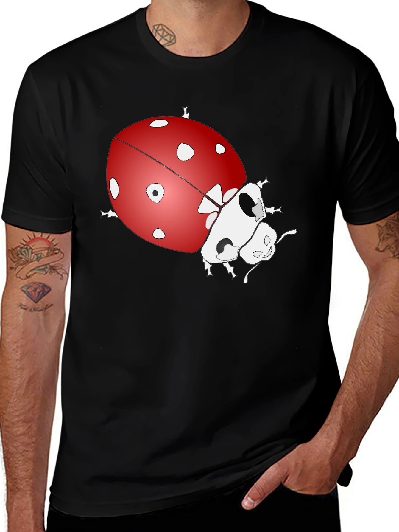 Variant 27 of Ladybug Graphic Print Tee - Black Cotton Blend T-Shirt