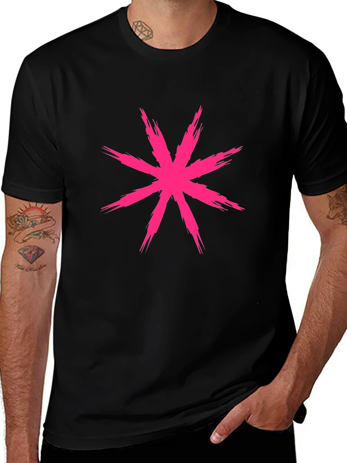 Variant 6 of Edgy Pink Star Graphic Tee - Soft Cotton Blend