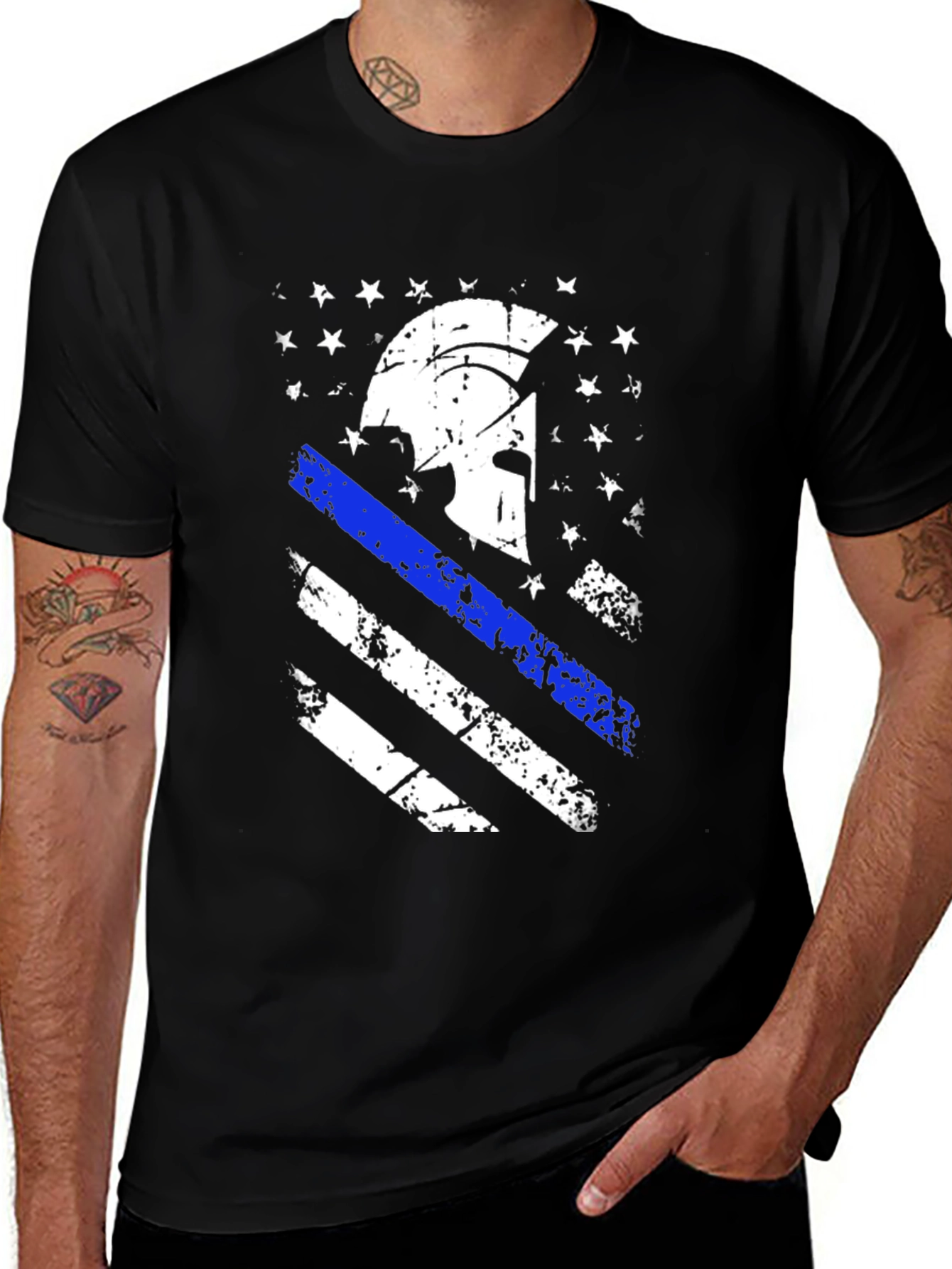 Variant 11 of Spartan Helmet USA Flag Distressed T-Shirt