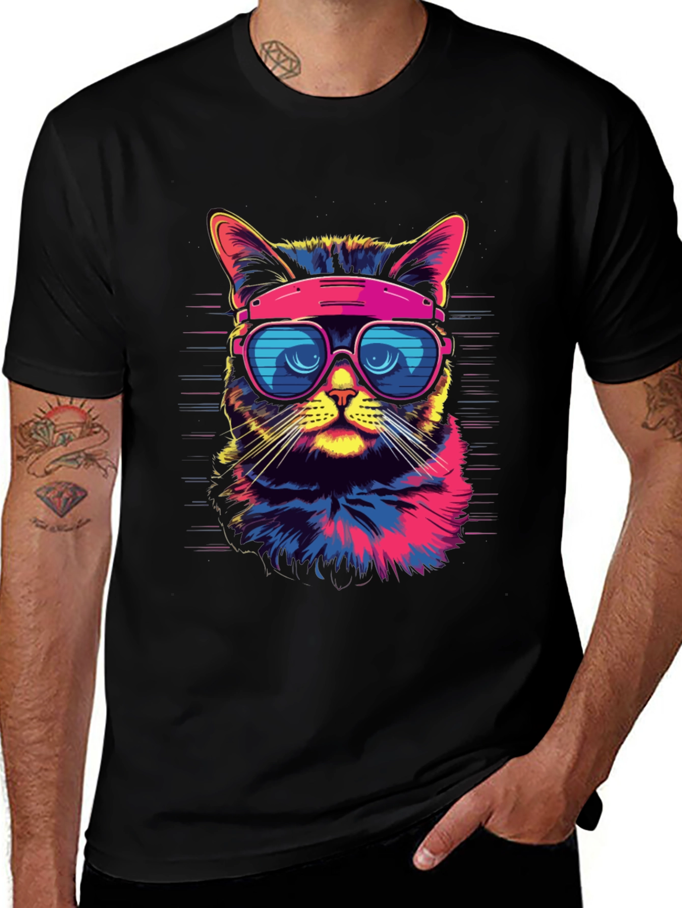 Black Cool Cat T-Shirt - Retro Sunglasses Graphic Tee main image