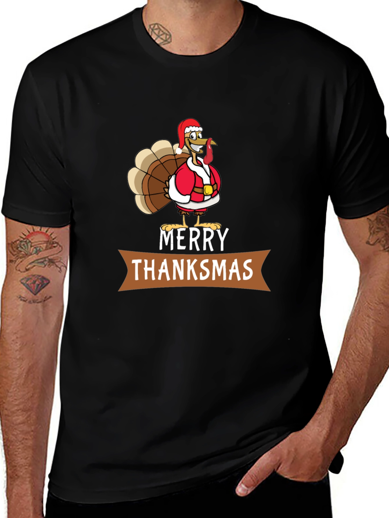 Merry Thanksmas T-Shirt: Festive Turkey Design