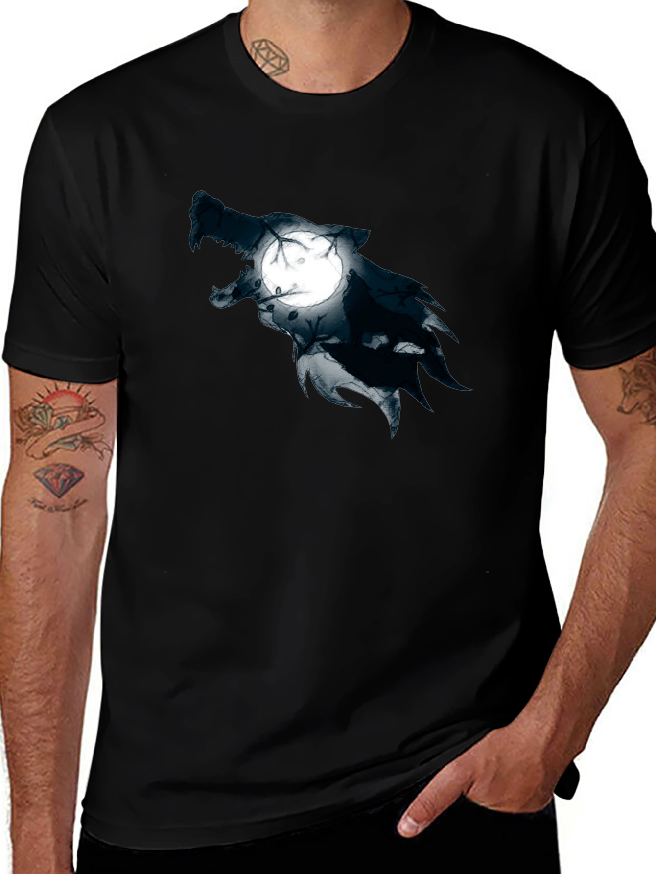 Variant 15 of Wolf Moon Graphic Black T-Shirt