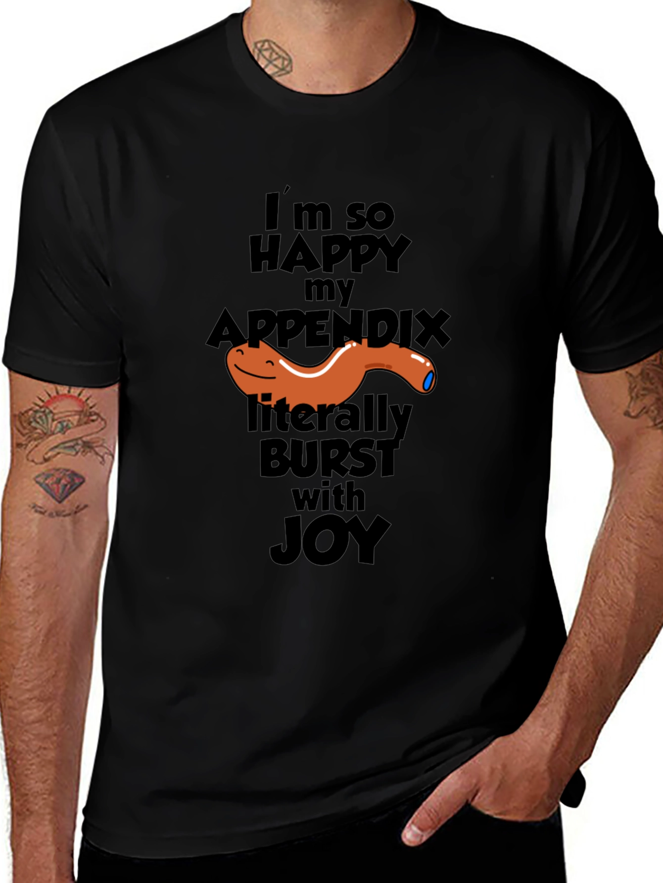 Variant 19 of Funny Appendix Burst T-Shirt - I'm So Happy Joy