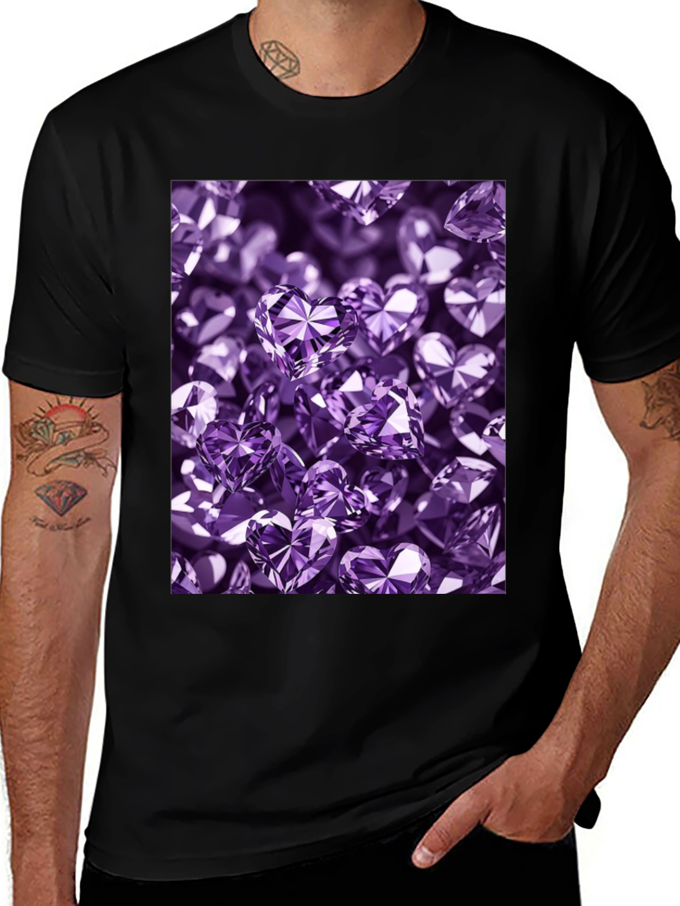 Variant 9 of Stylish Black T-Shirt with Purple Heart Diamonds