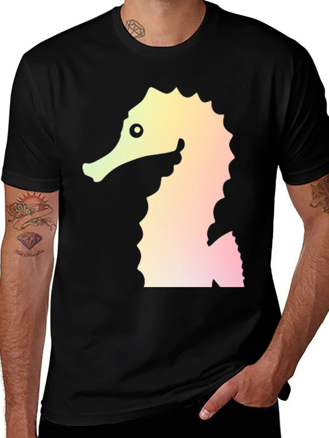 Variant 24 of Seahorse Graphic Tee - Black Cotton Blend T-Shirt