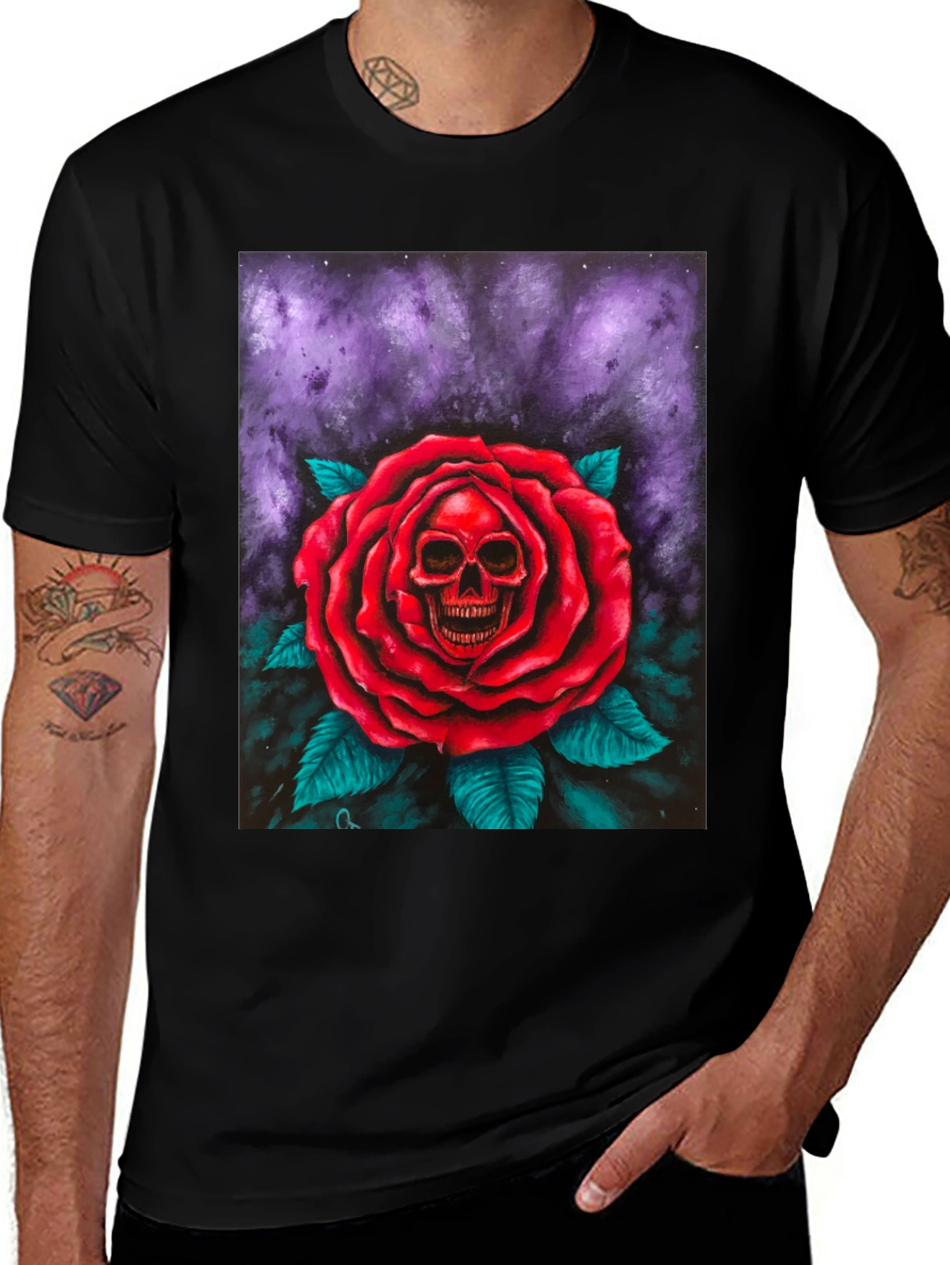 Variant 9 of Skull Rose Graphic Tee - Dark & Edgy Style