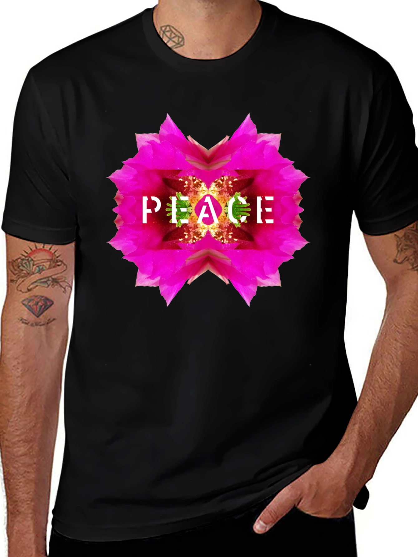 Variant 30 of Peace Flower Graphic Black T-Shirt