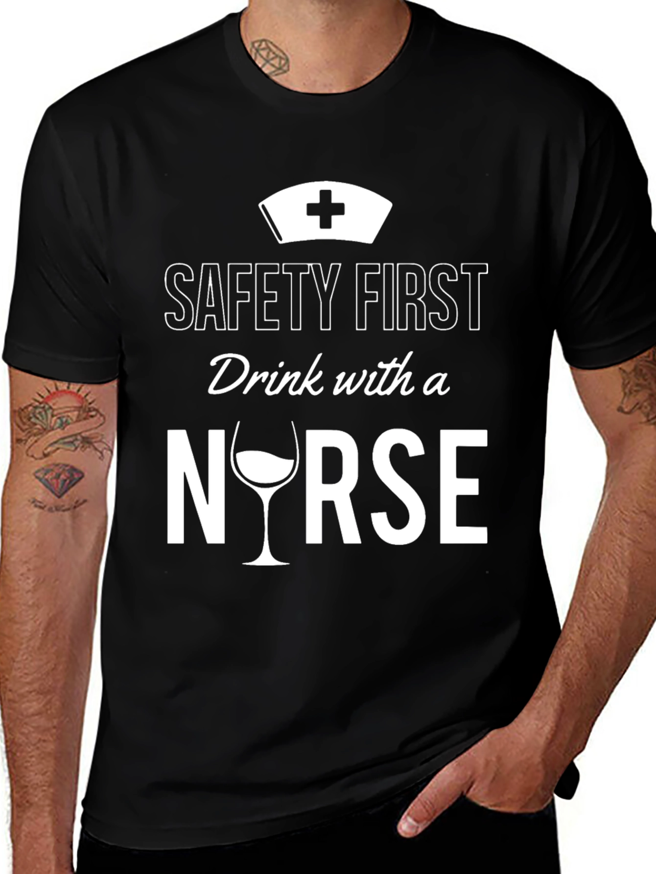 Black Safety First Drink with a Nurse T-Shirt main image