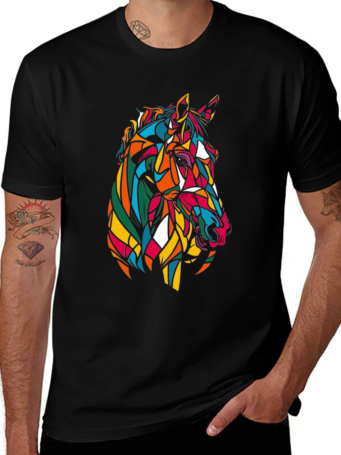 Variant 17 of Geometric Horse Graphic Tee - Stylish Men's T-Shirt