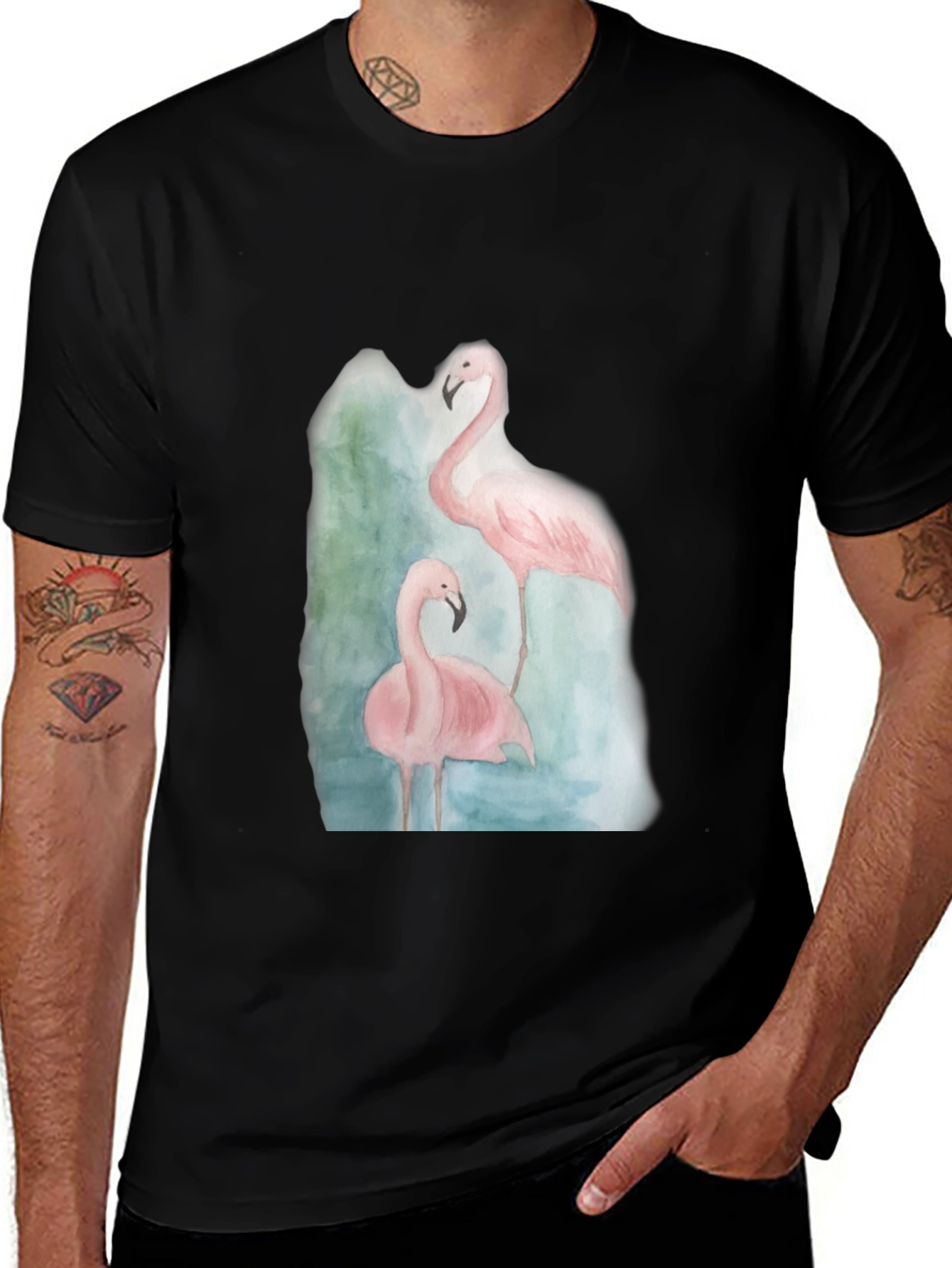 Black Flamingo Graphic Tee - Black Cotton Casual Shirt main image