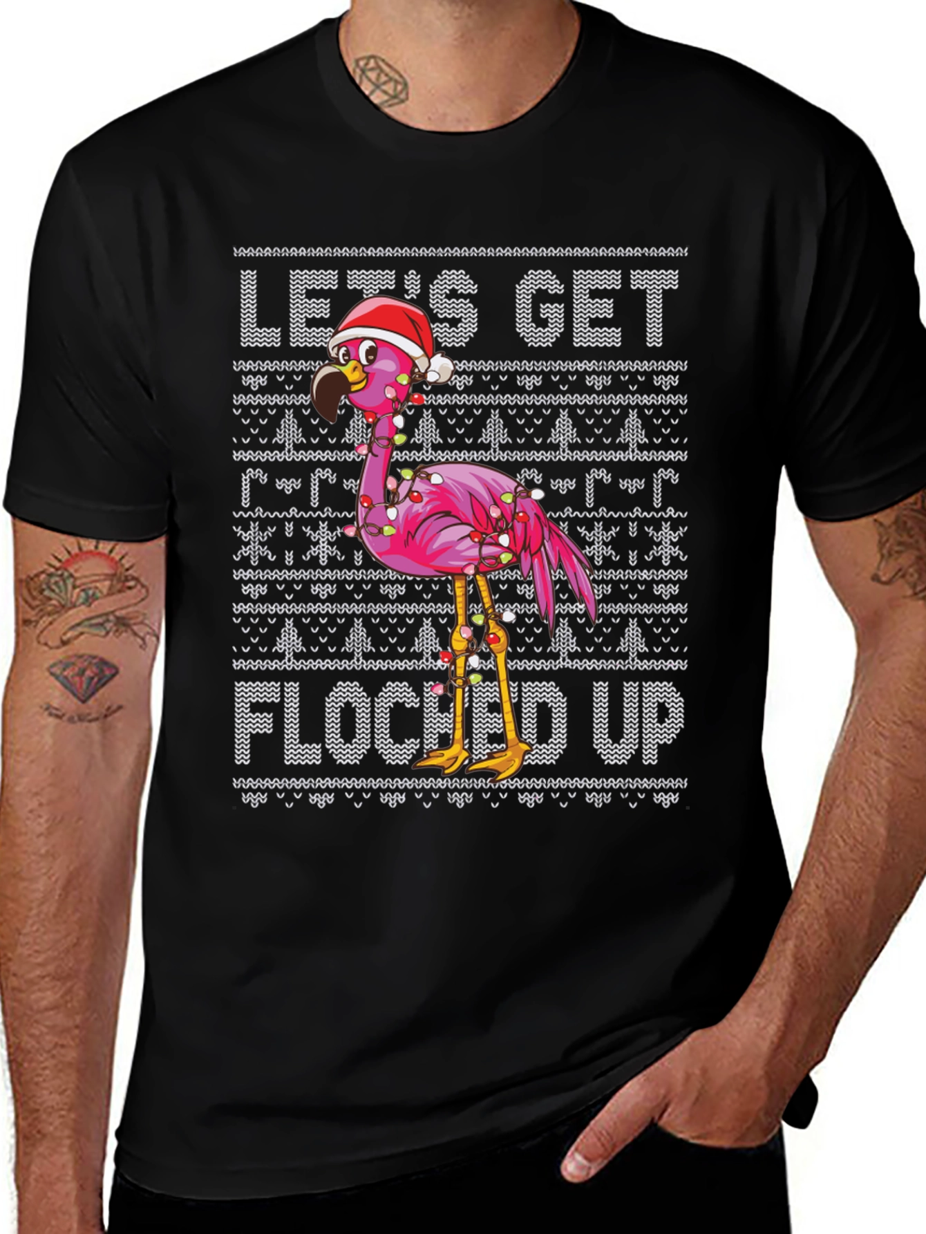 Variant 4 of Festive Flamingo Christmas Graphic Tee