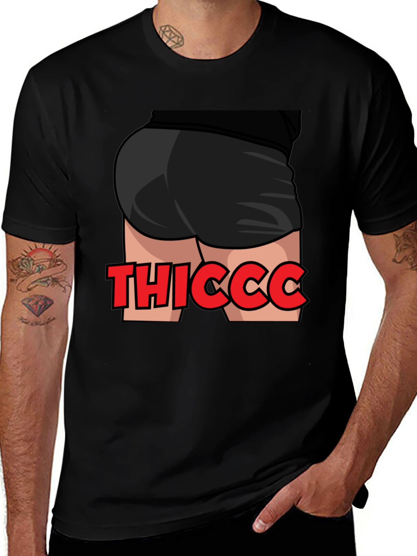Variant 25 of Thiccc Booty Graphic Tee - Unisex Black T-Shirt