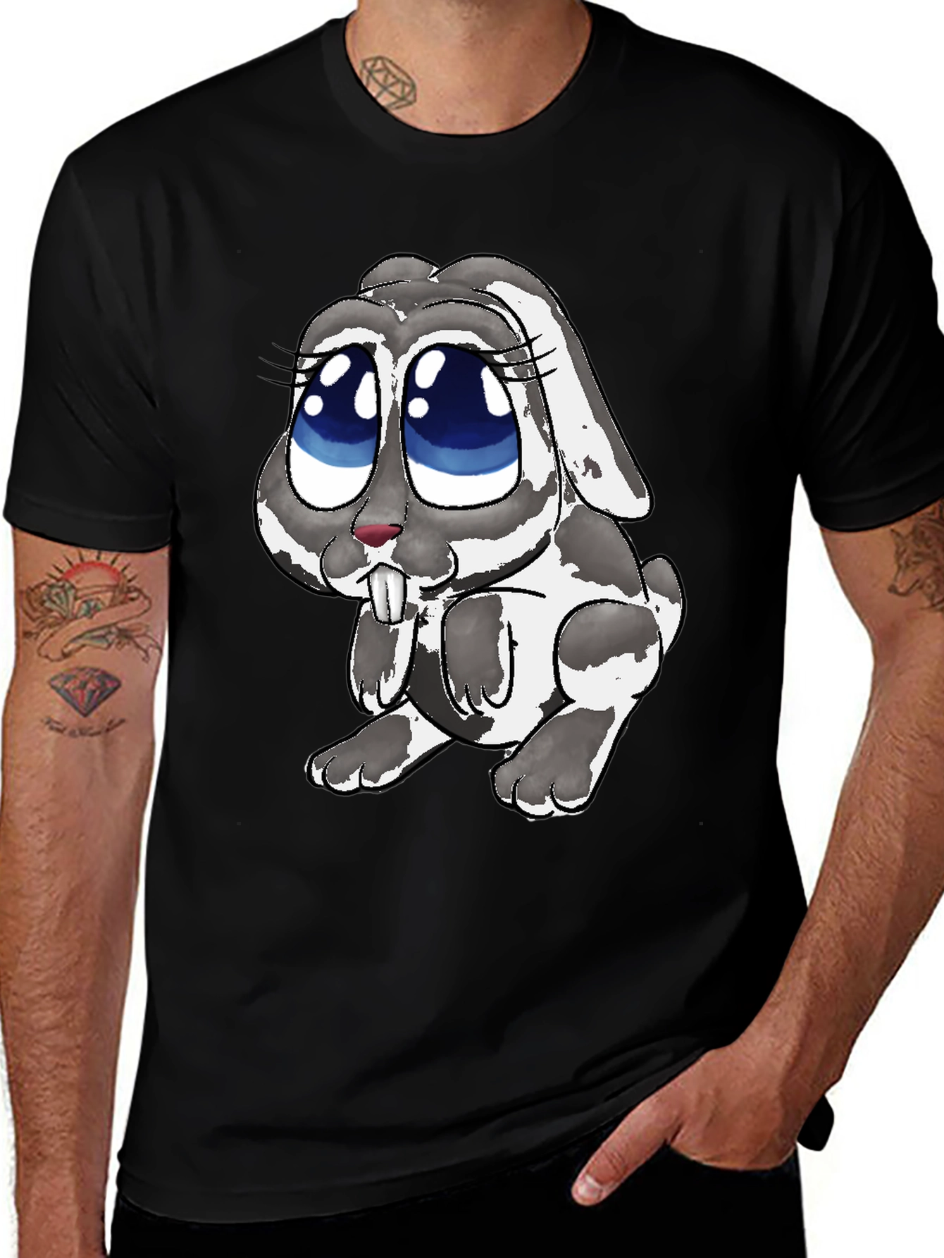 Variant 19 of Cute Bunny Graphic Tee - Black Casual T-Shirt
