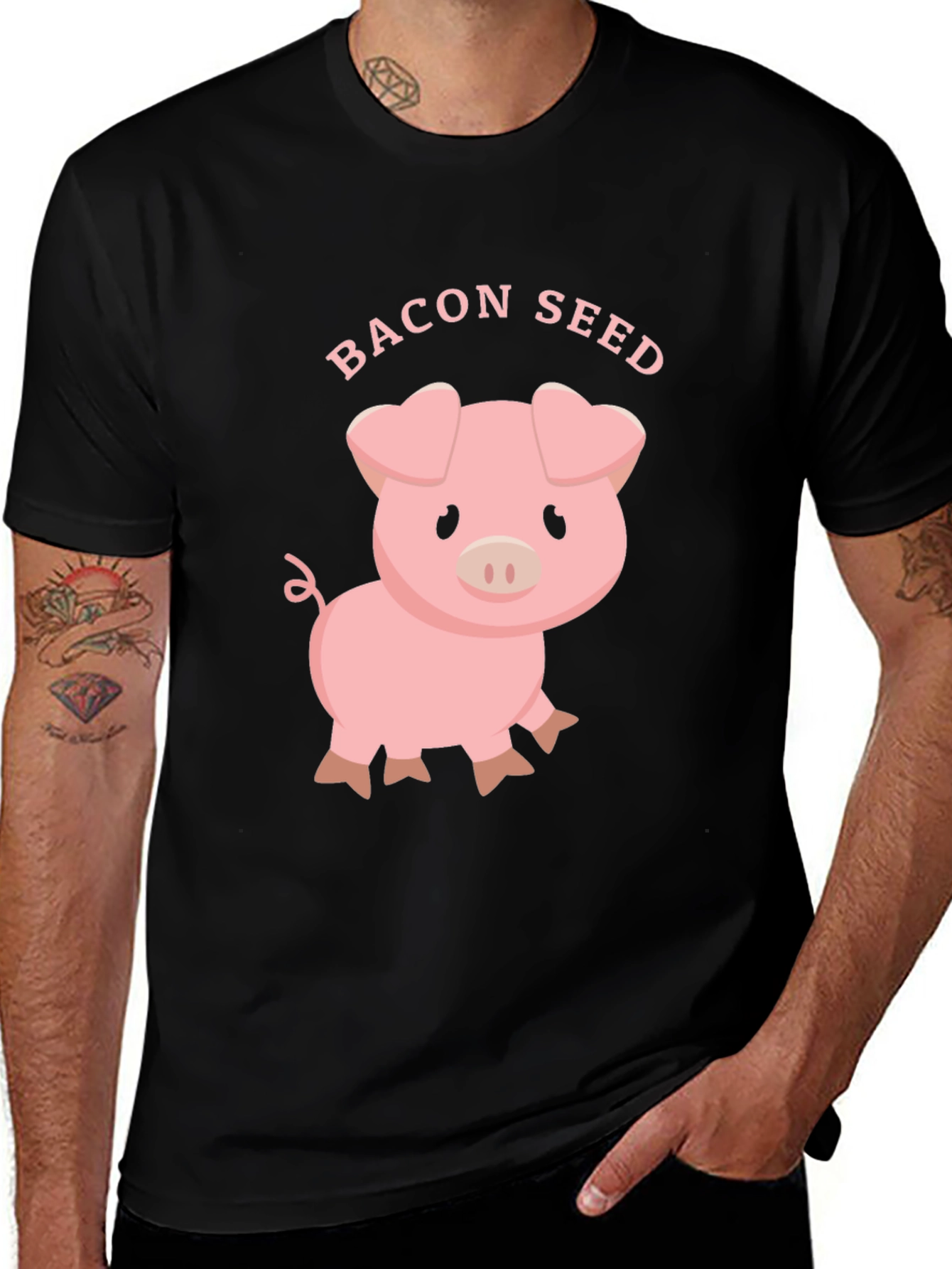 Variant 12 of Bacon Seed Cute Pig Graphic Tee - Black
