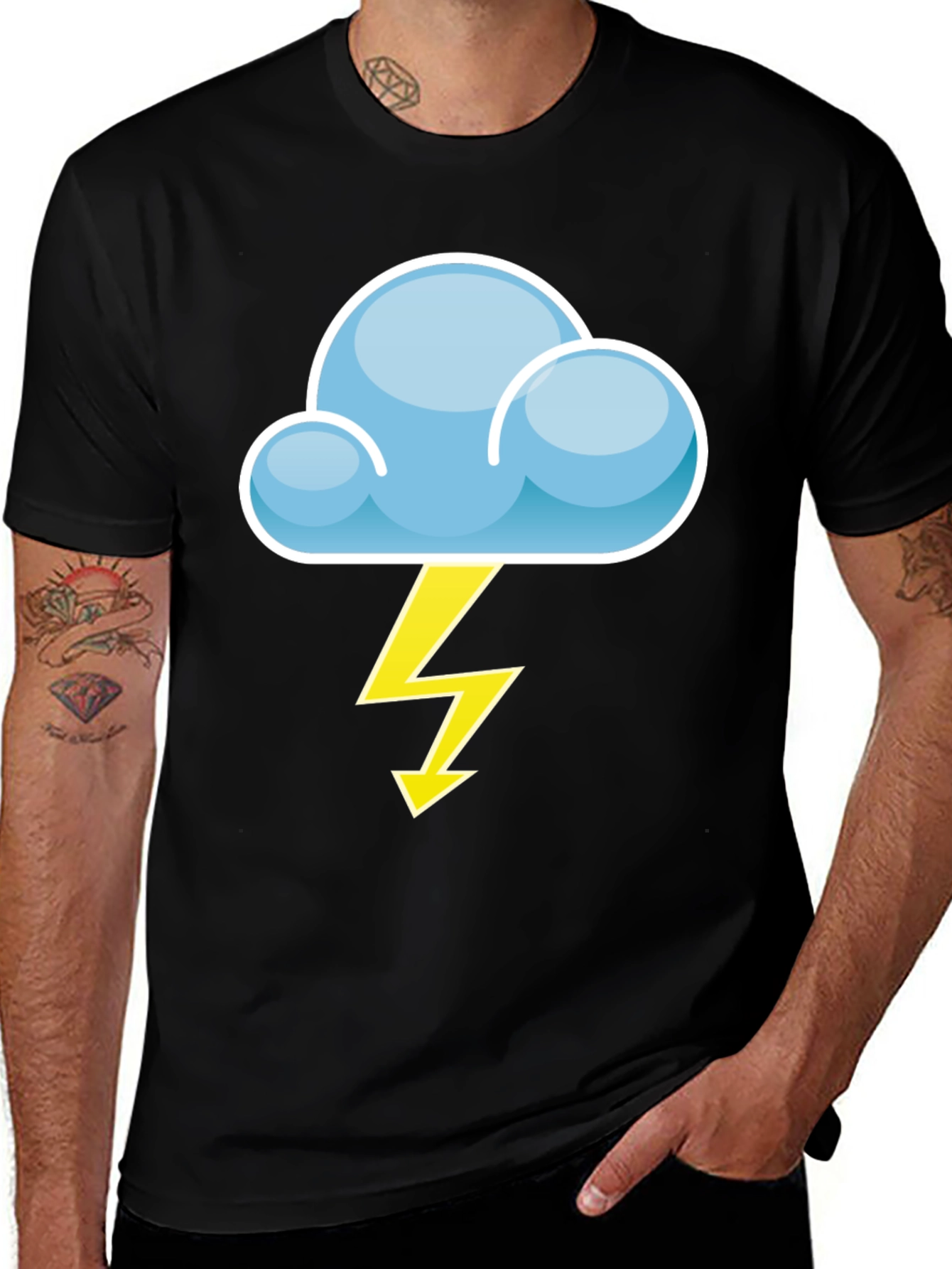 Variant 17 of Black T-Shirt with Cloud & Lightning Bolt Graphic
