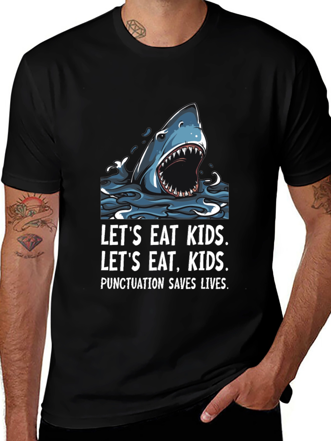 Variant 14 of Shark Punctuation Saves Lives Graphic T-Shirt