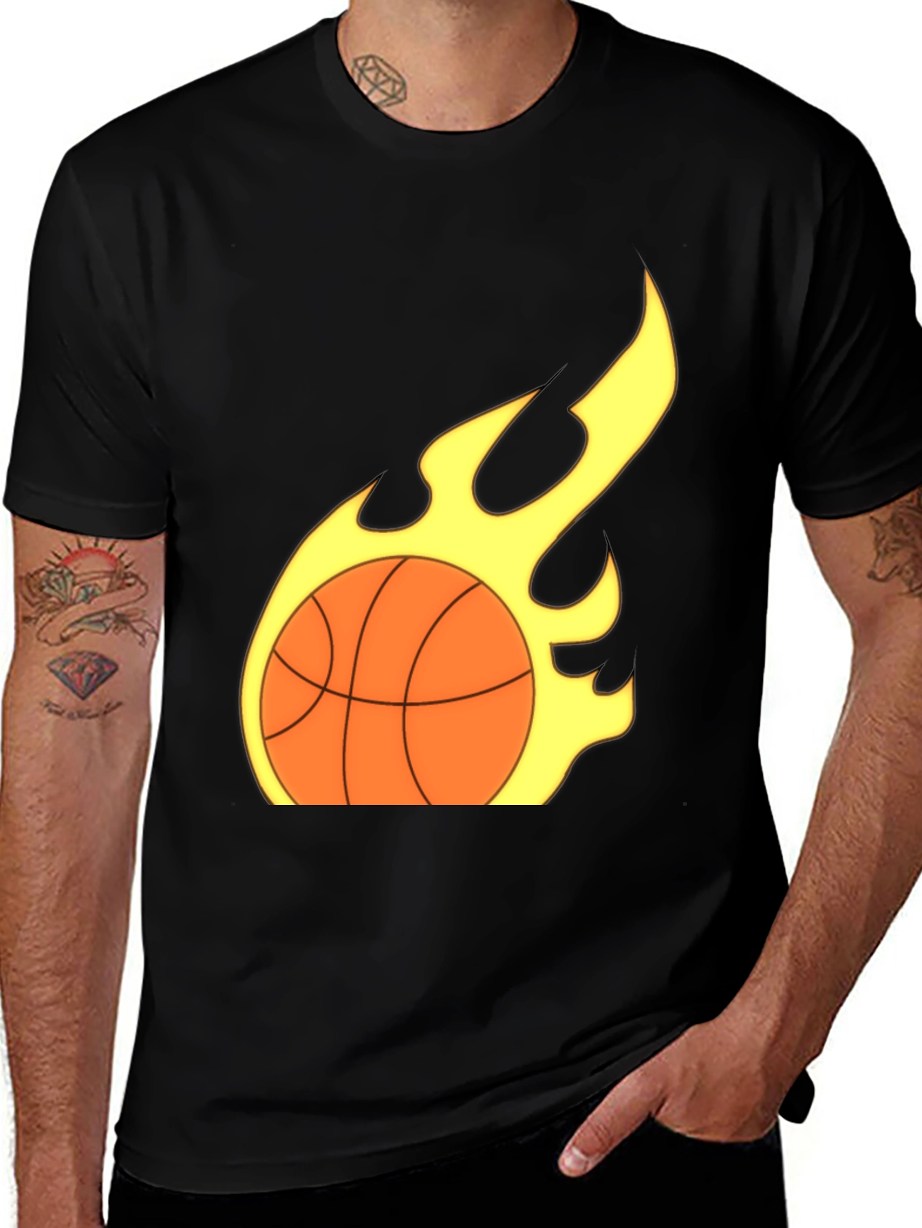 Variant 14 of Fiery Basketball Graphic Tee - Black Cotton T-Shirt