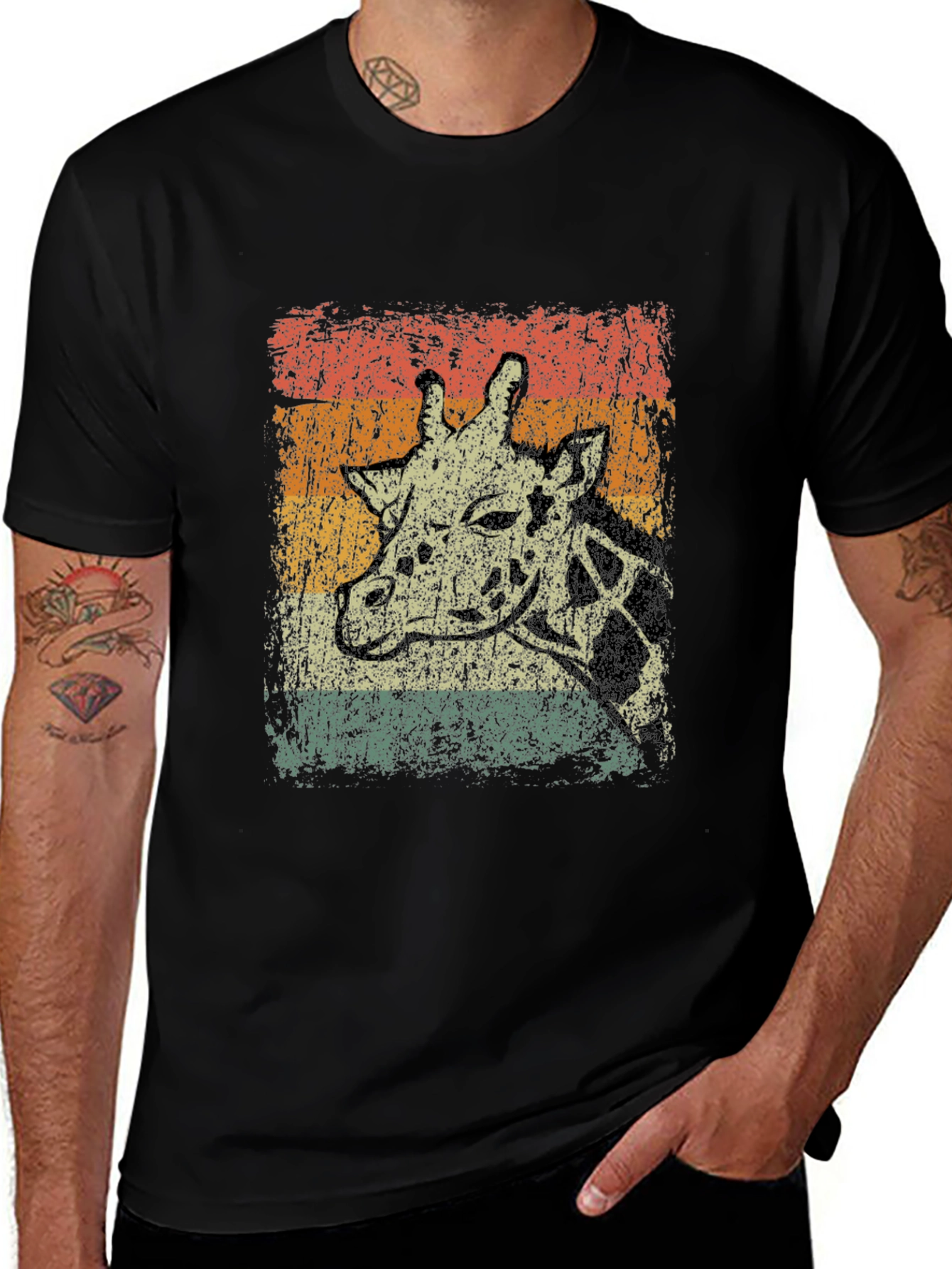 Variant 27 of Retro Giraffe Graphic Tee - Vintage Style Black T-Shirt