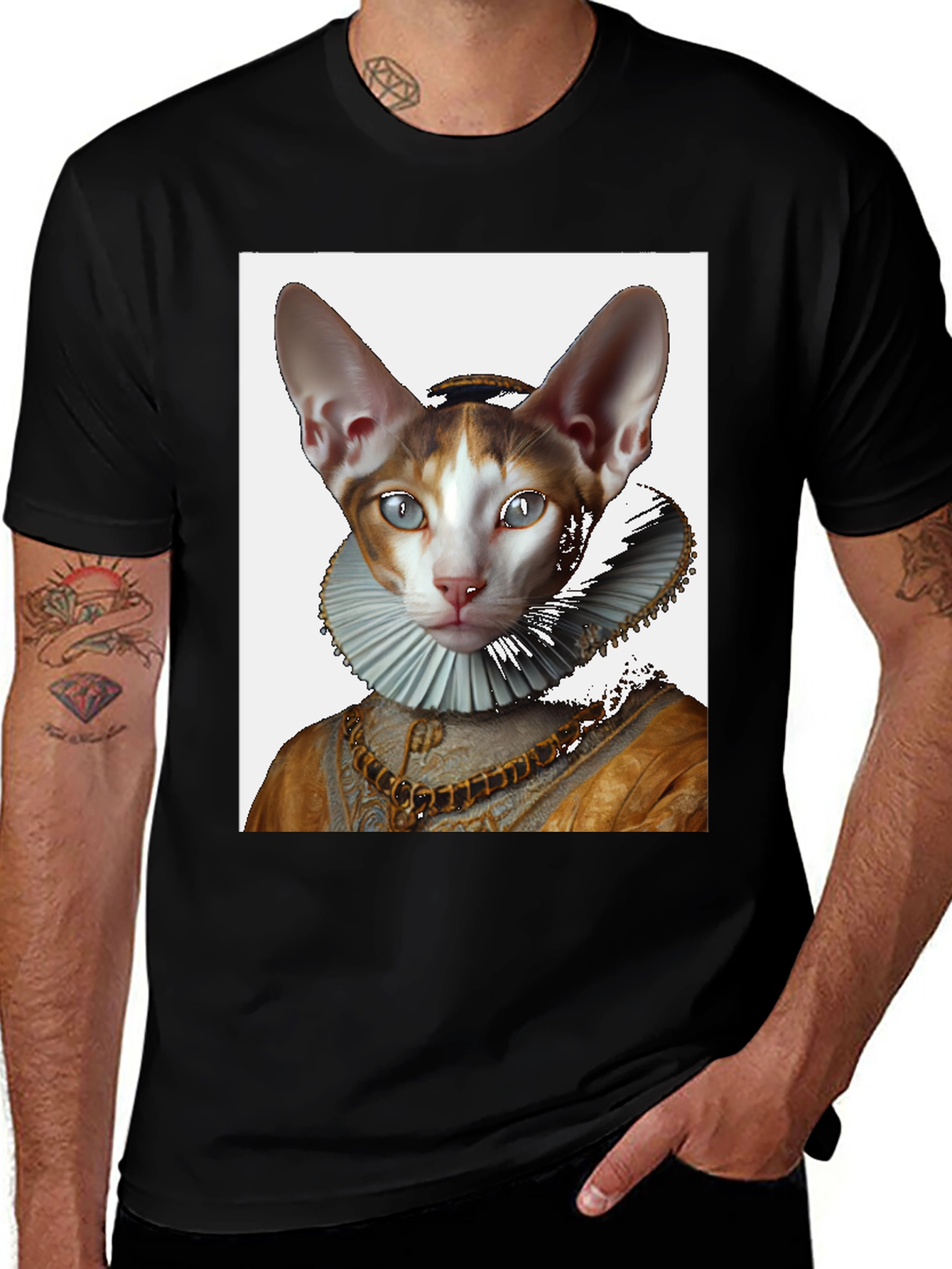 Cat Renaissance Portrait T-Shirt - Unique Artistic Design