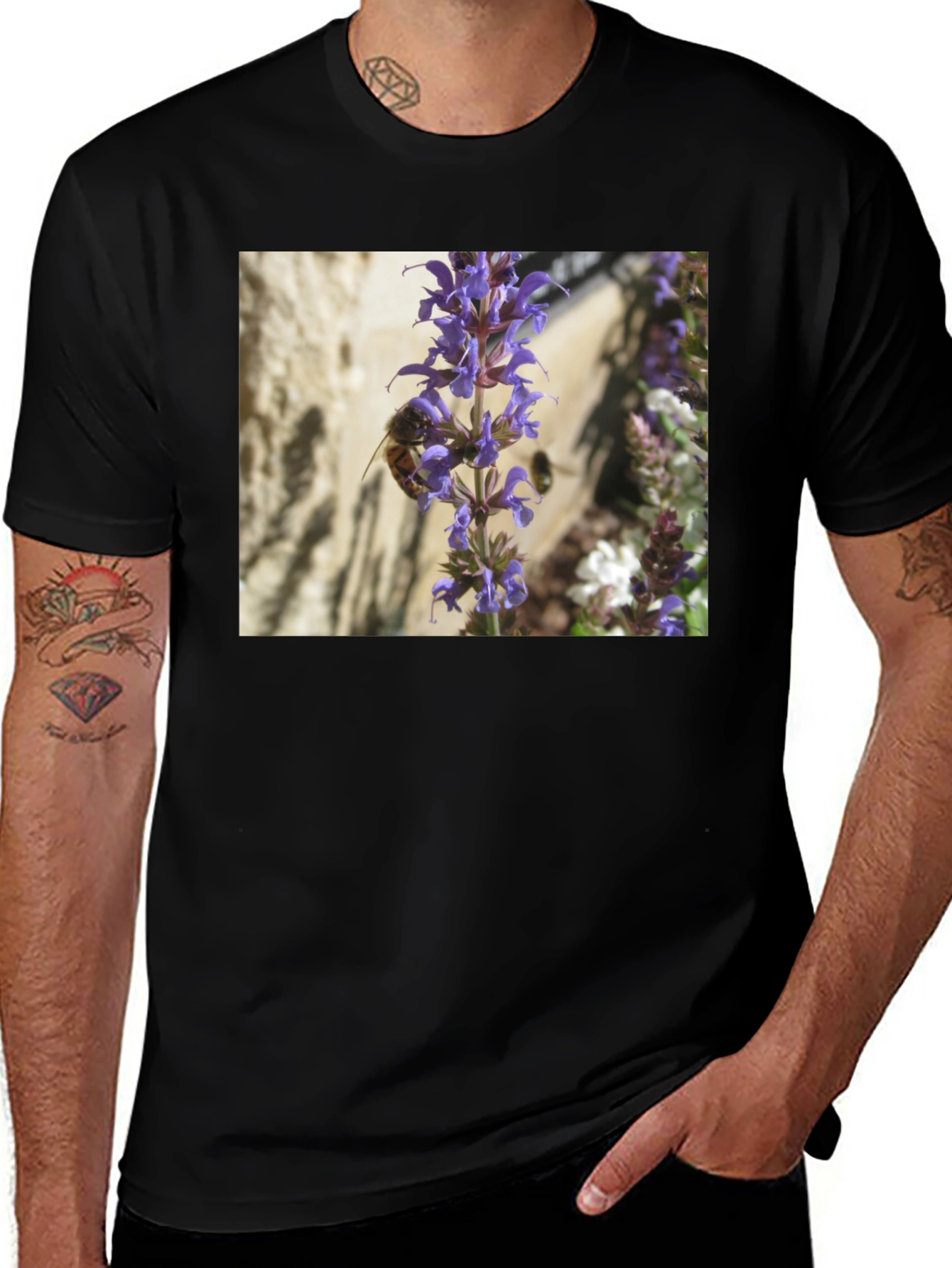 Bee on Lavender Flower Graphic Tee