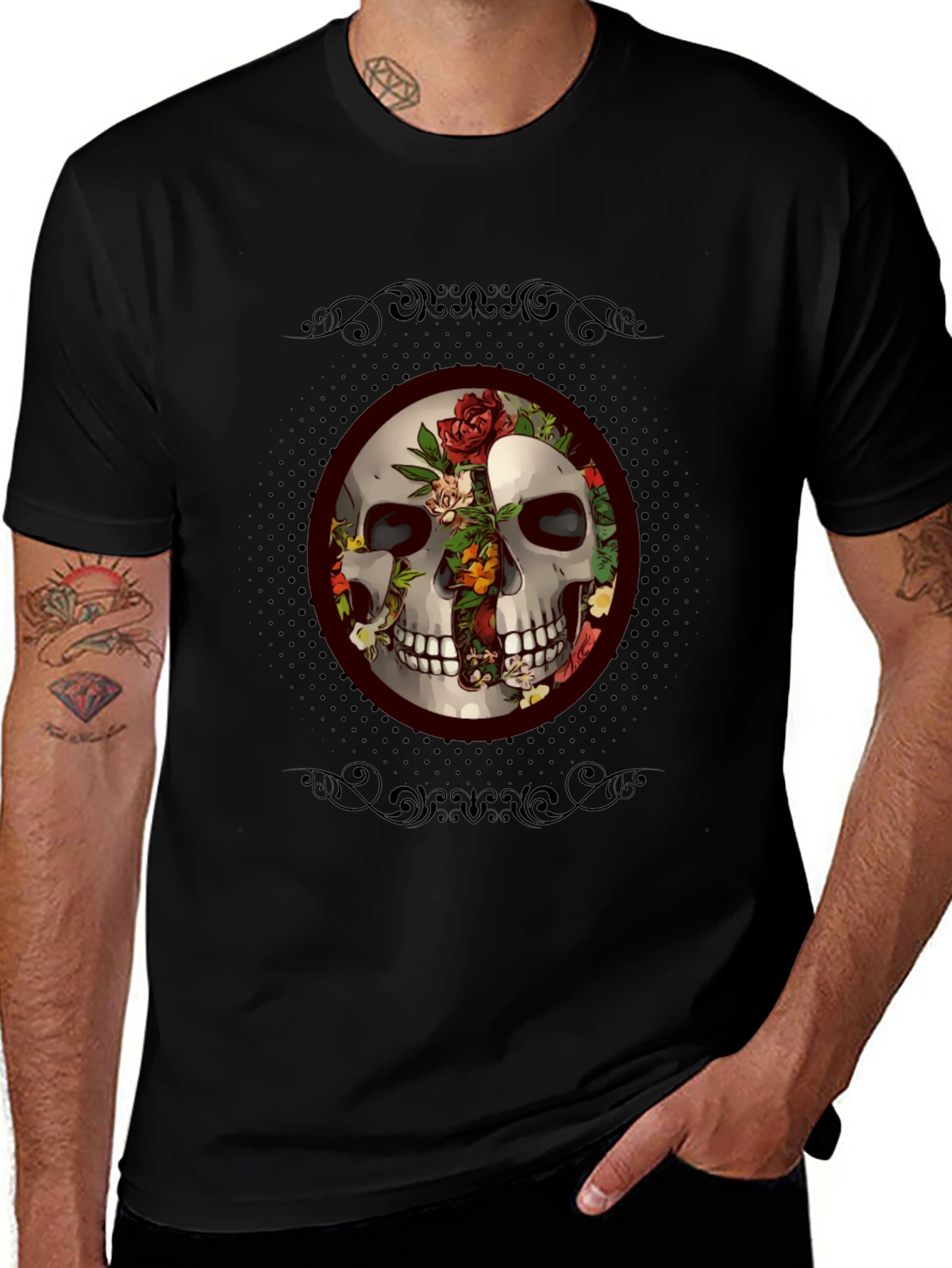 Variant 10 of Skull & Roses Graphic Tee - Edgy Style