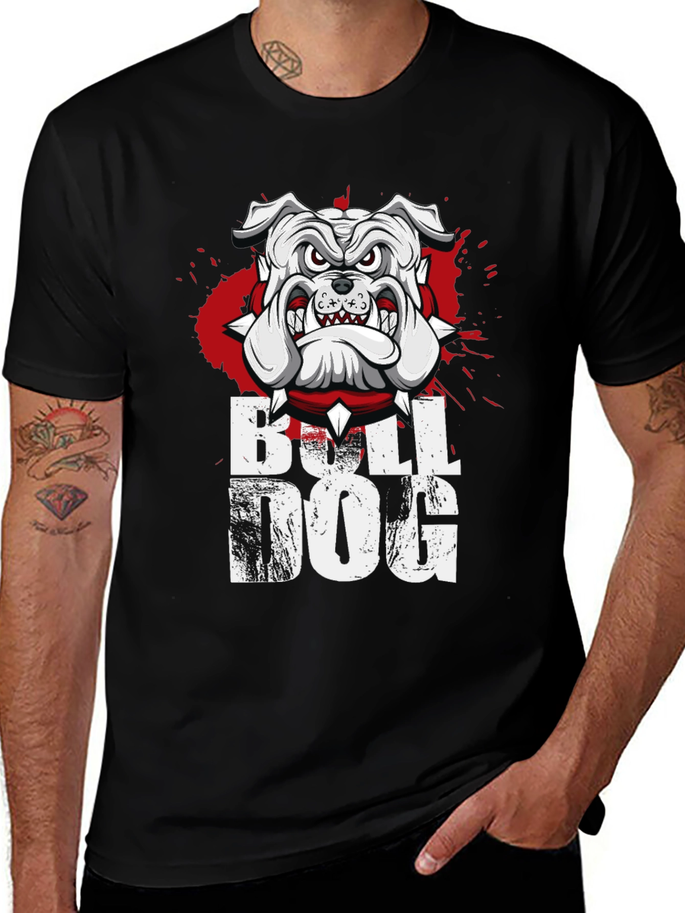 Variant 23 of Bulldog Graphic Print Men's Black T-Shirt