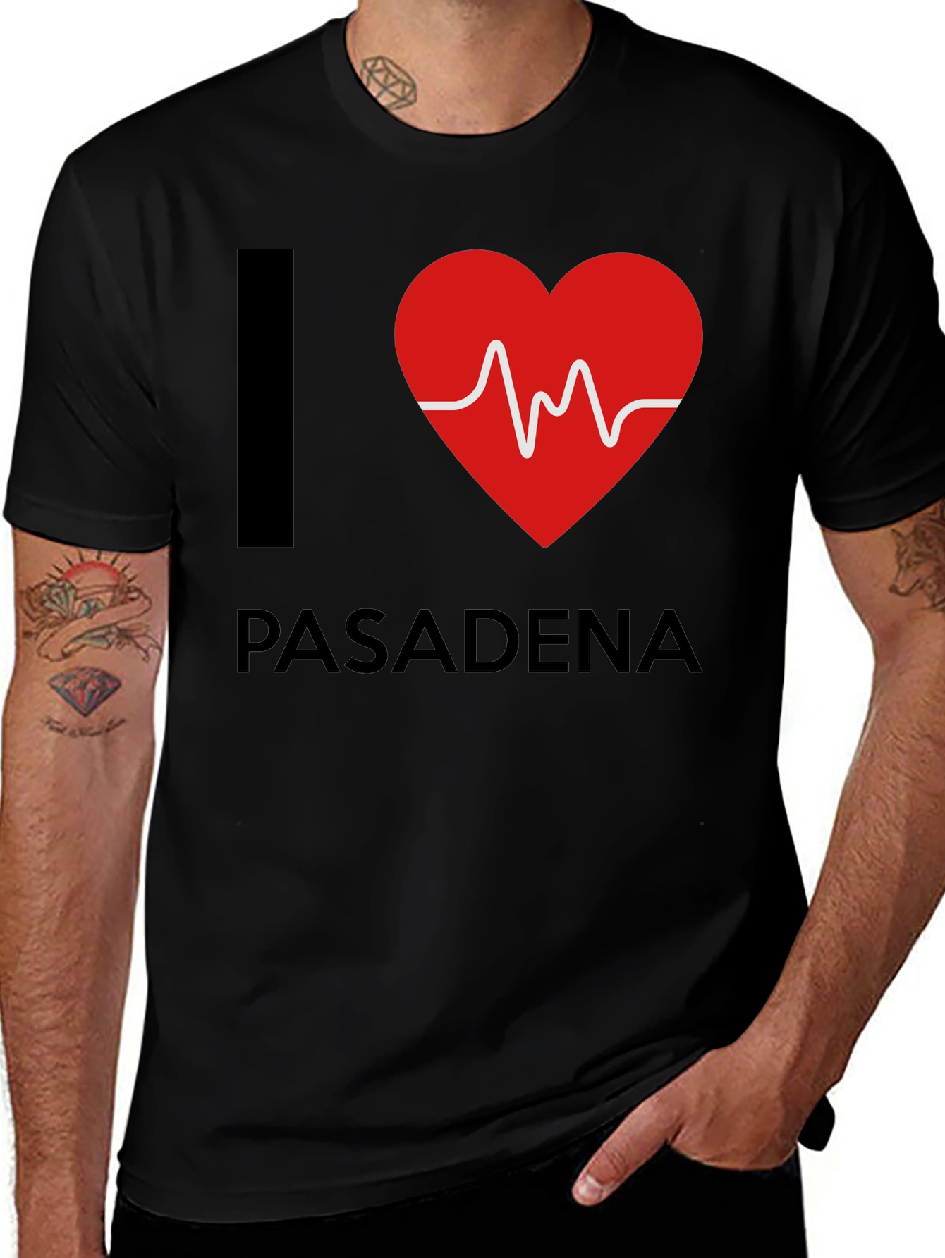 I Heart Pasadena T-Shirt - ECG Heartbeat Design - Black