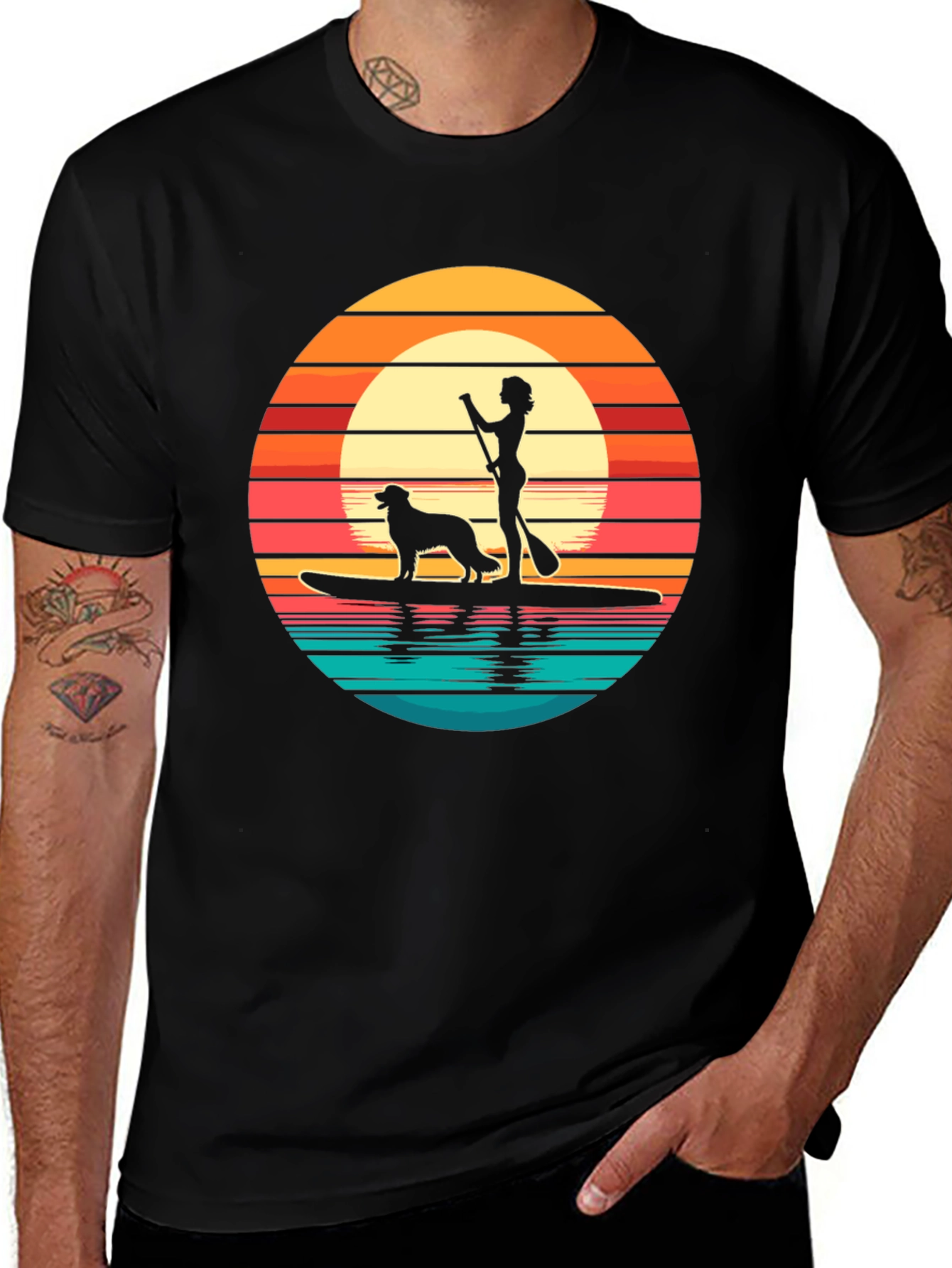 Sunset Paddle Board Dog Graphic Tee