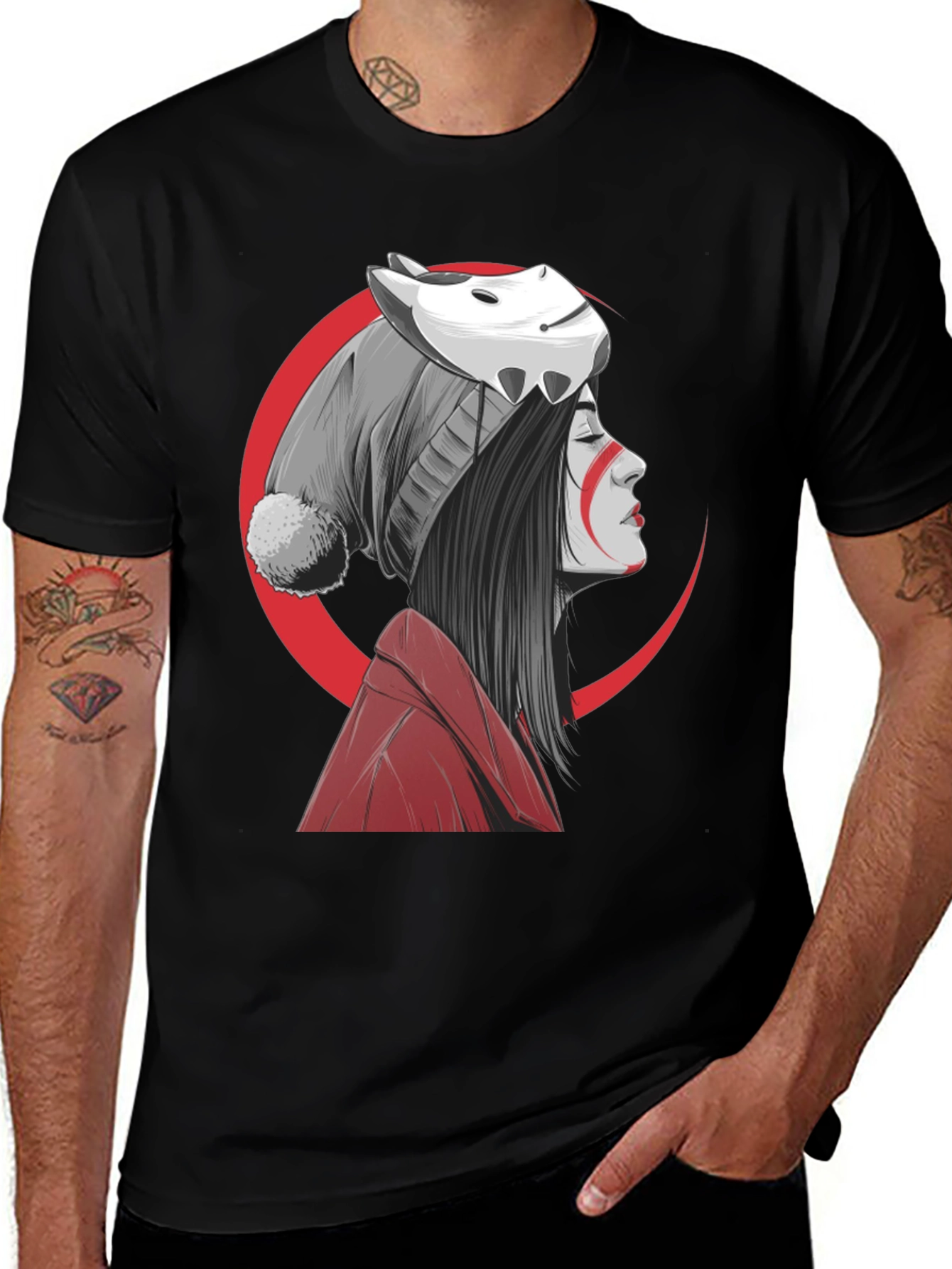 Variant 28 of Anime Girl Mask Graphic Tee - Soft Cotton Blend Shirt