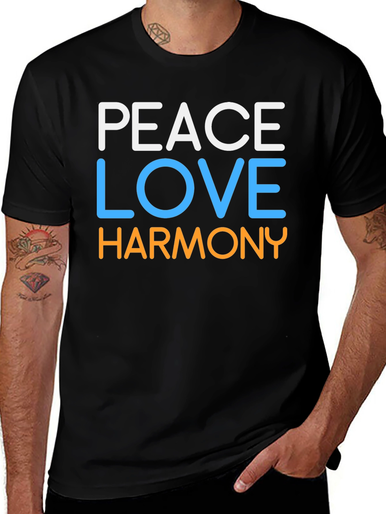 Variant 9 of Peace Love Harmony Graphic Tee - Black