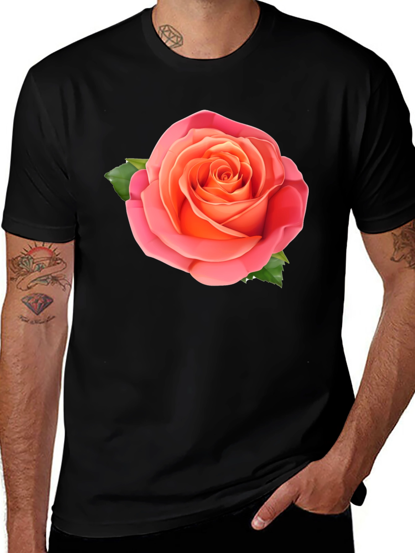 Variant 15 of Rose Graphic Tee - Stylish Black Cotton T-Shirt