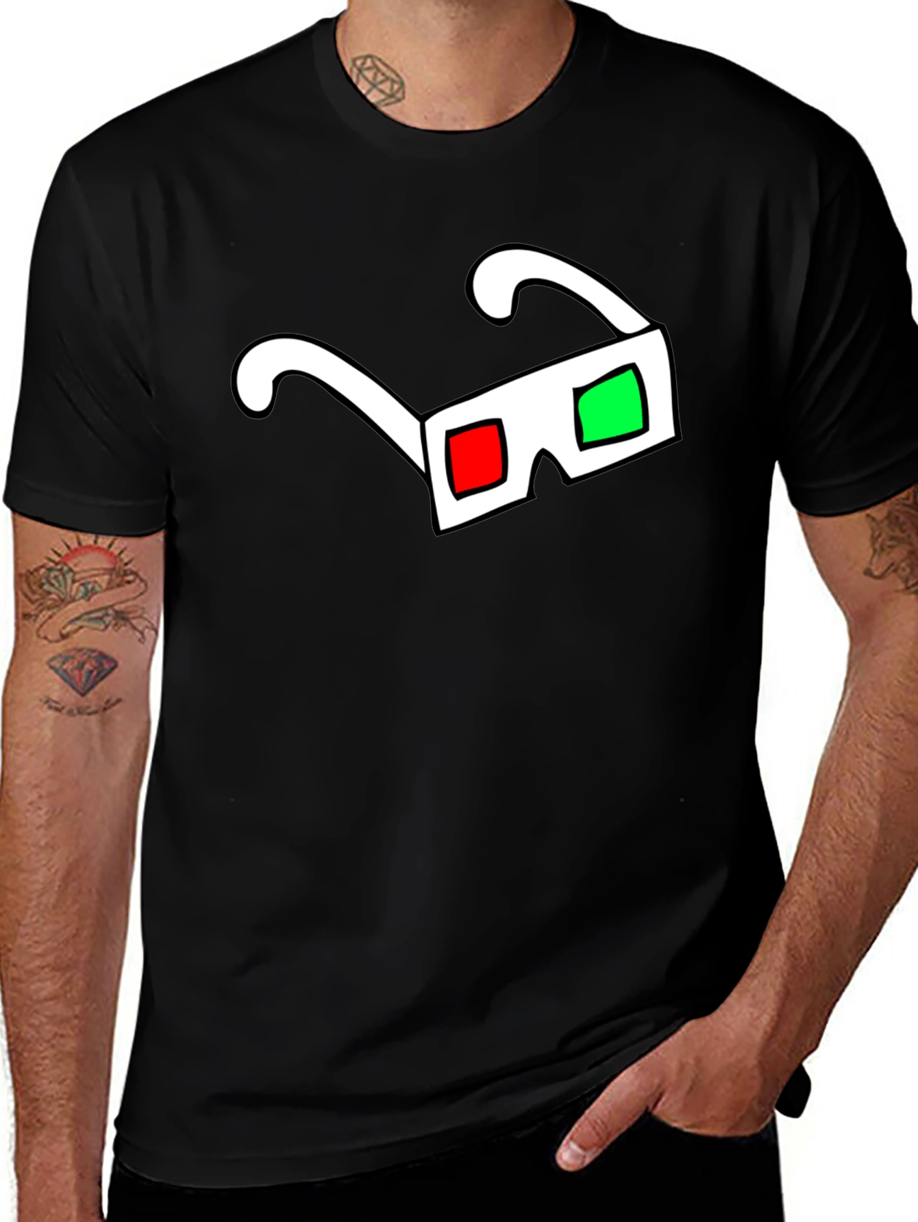 3D Glasses Graphic Black T-Shirt