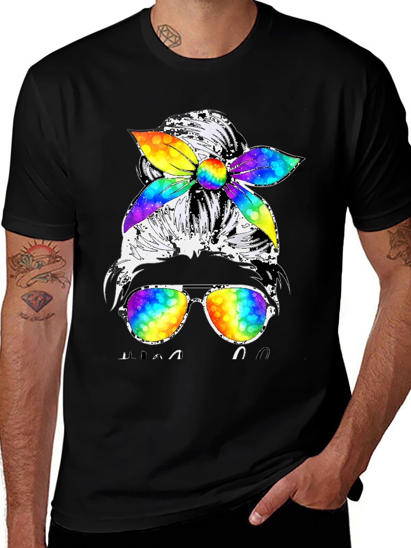 Variant 5 of Messy Bun Rainbow Golf T-Shirt