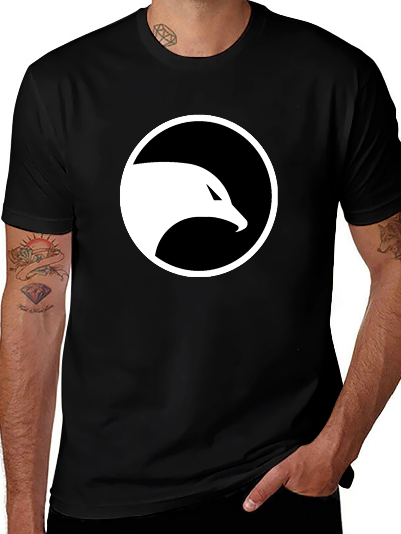 Variant 9 of Cool Black T-Shirt with White Eagle Logo