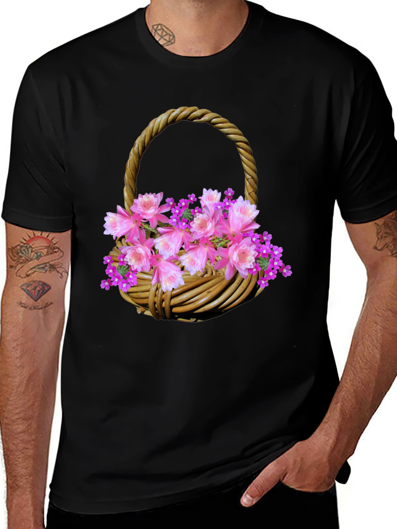 Variant 23 of Floral Basket Graphic Tee - Stylish Men's T-Shirt