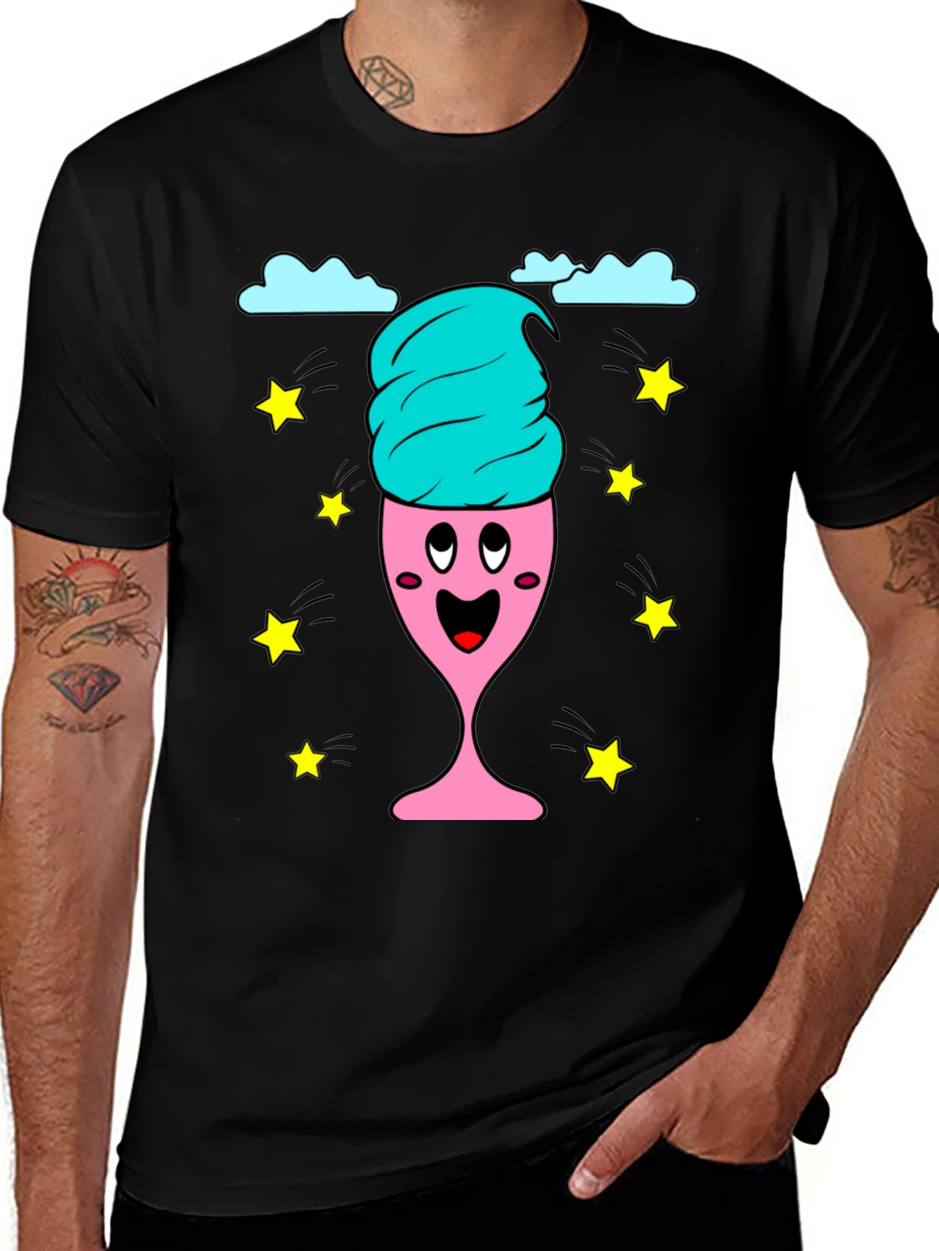 Variant 23 of Fun Ice Cream Character Black T-Shirt