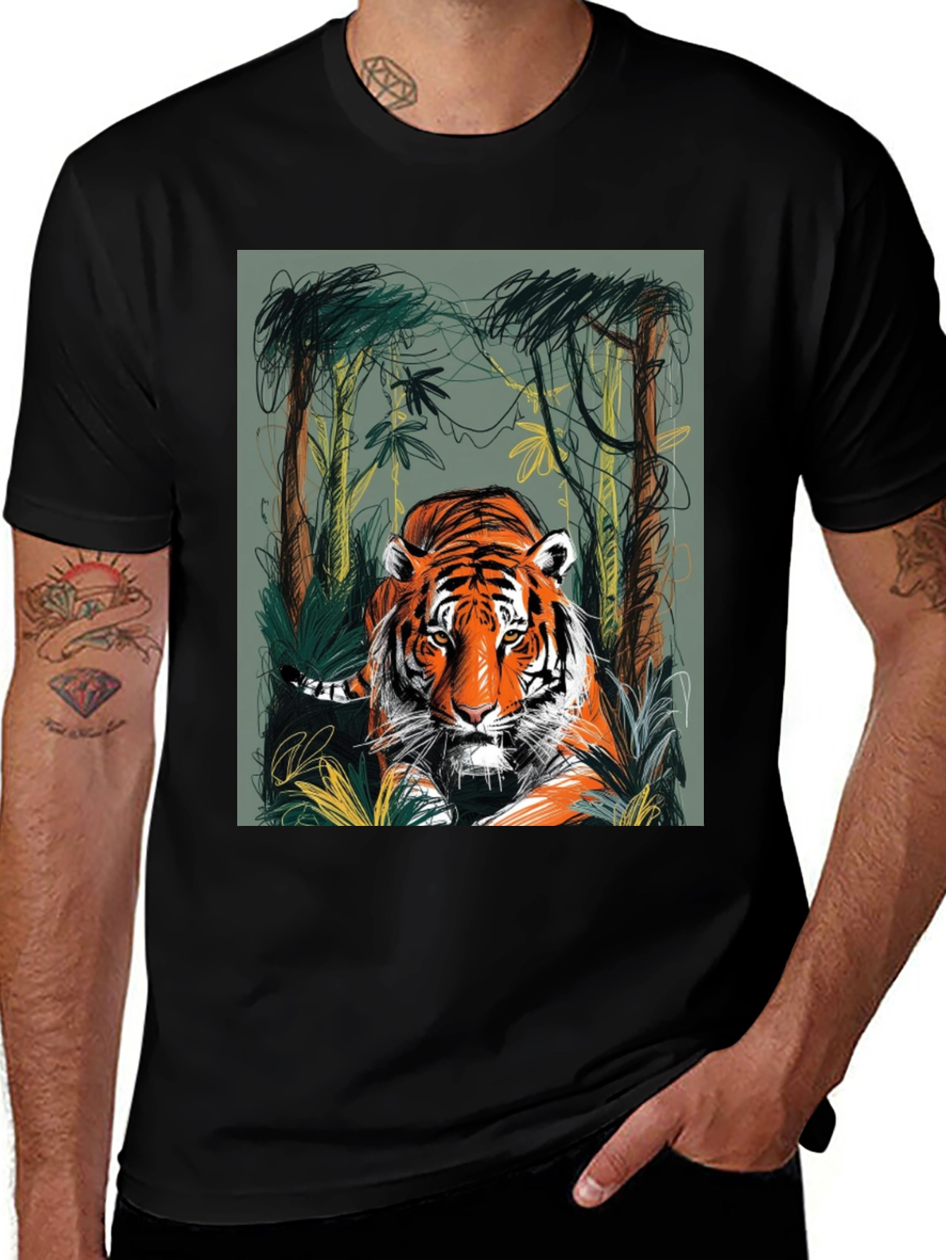 Variant 29 of Tiger Jungle Graphic Tee - Men's Black T-Shirt