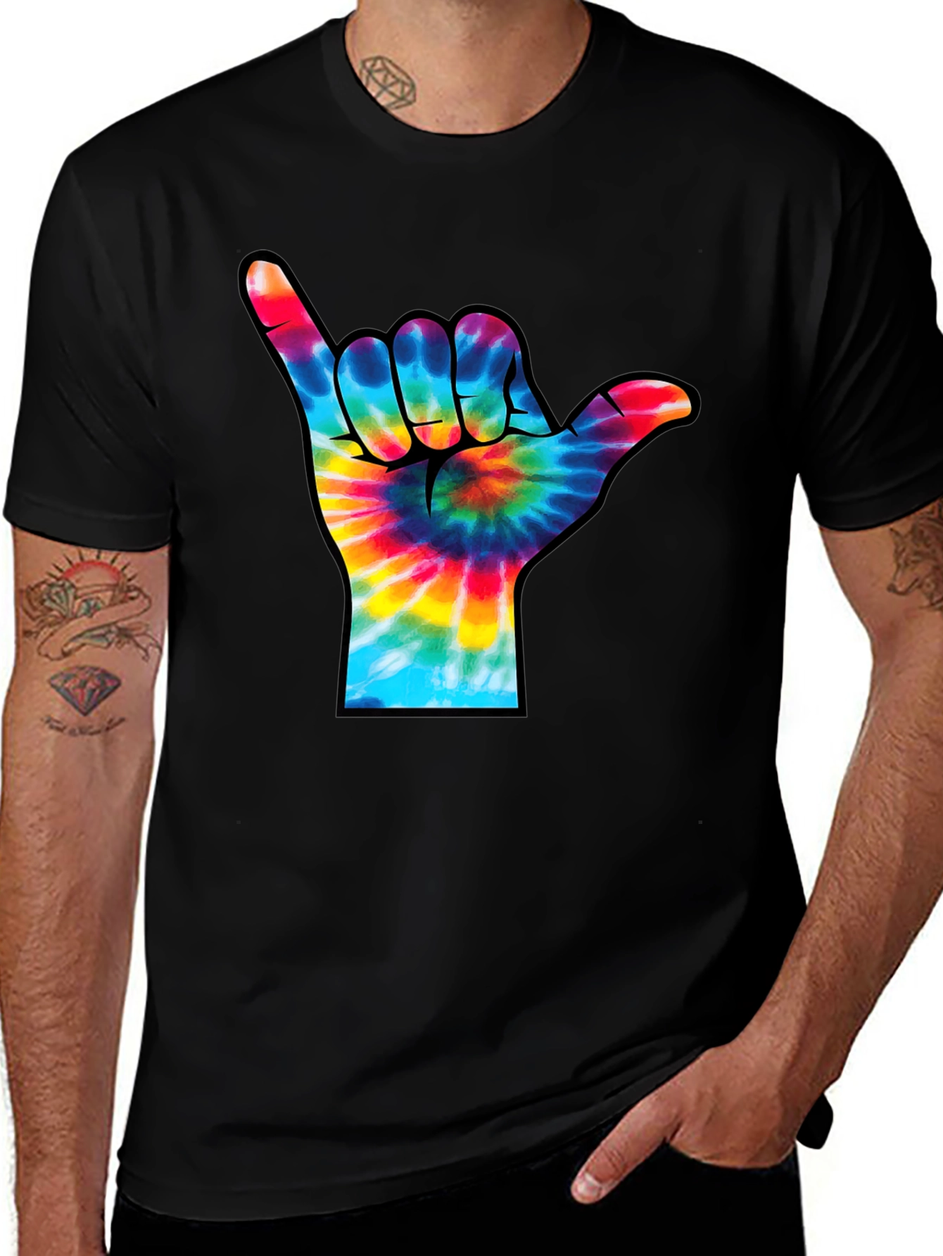 Variant 18 of Tie-Dye Shaka Sign Black T-Shirt