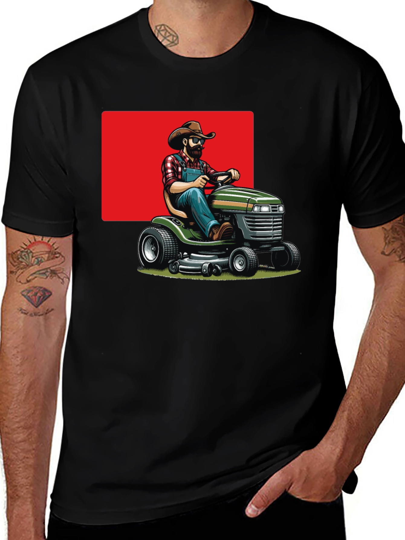 Variant 13 of Man on Mower T-Shirt - Black Cotton Tee