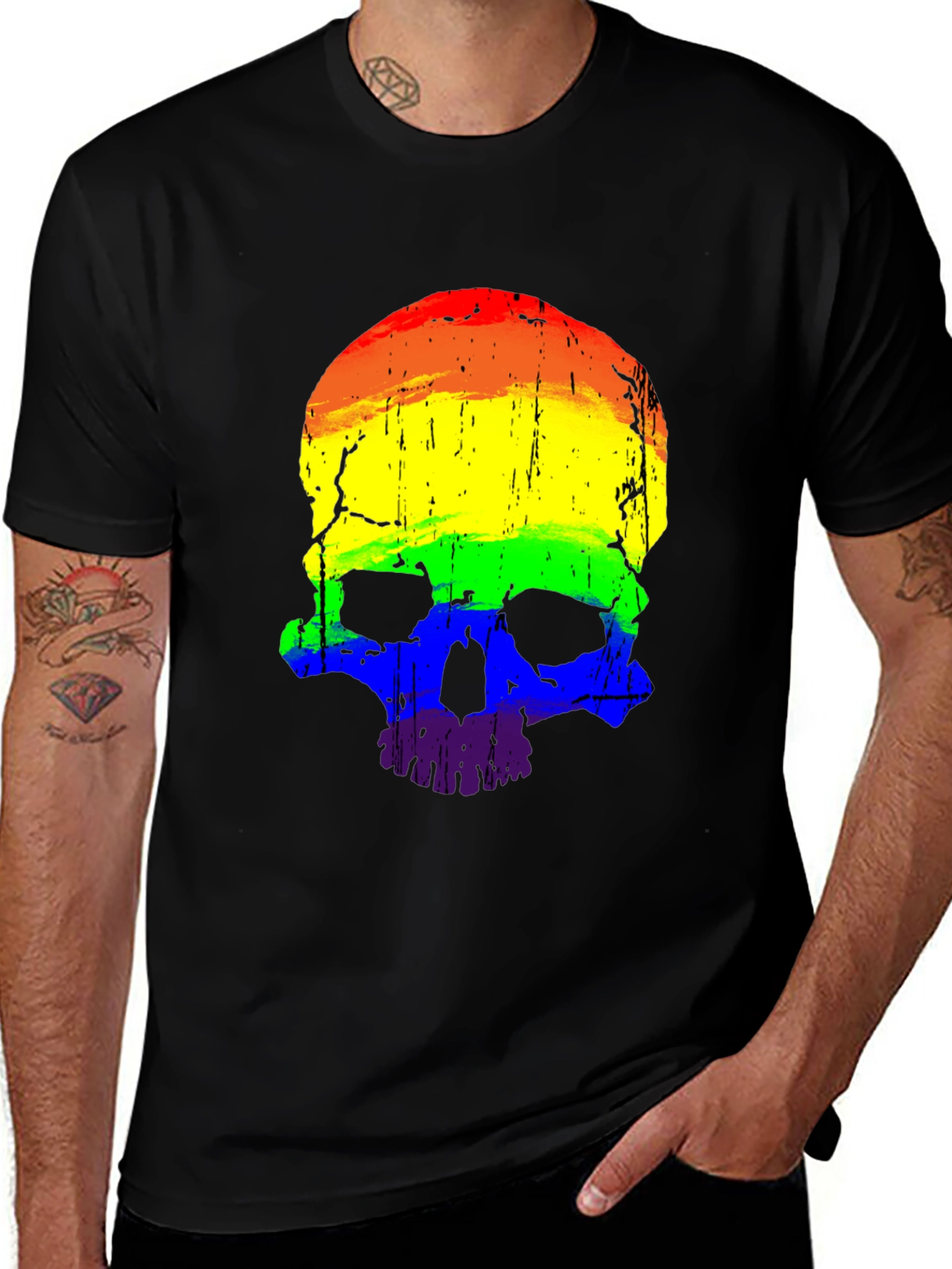 Variant 28 of Rainbow Skull Graphic Tee - Pride Month Shirt
